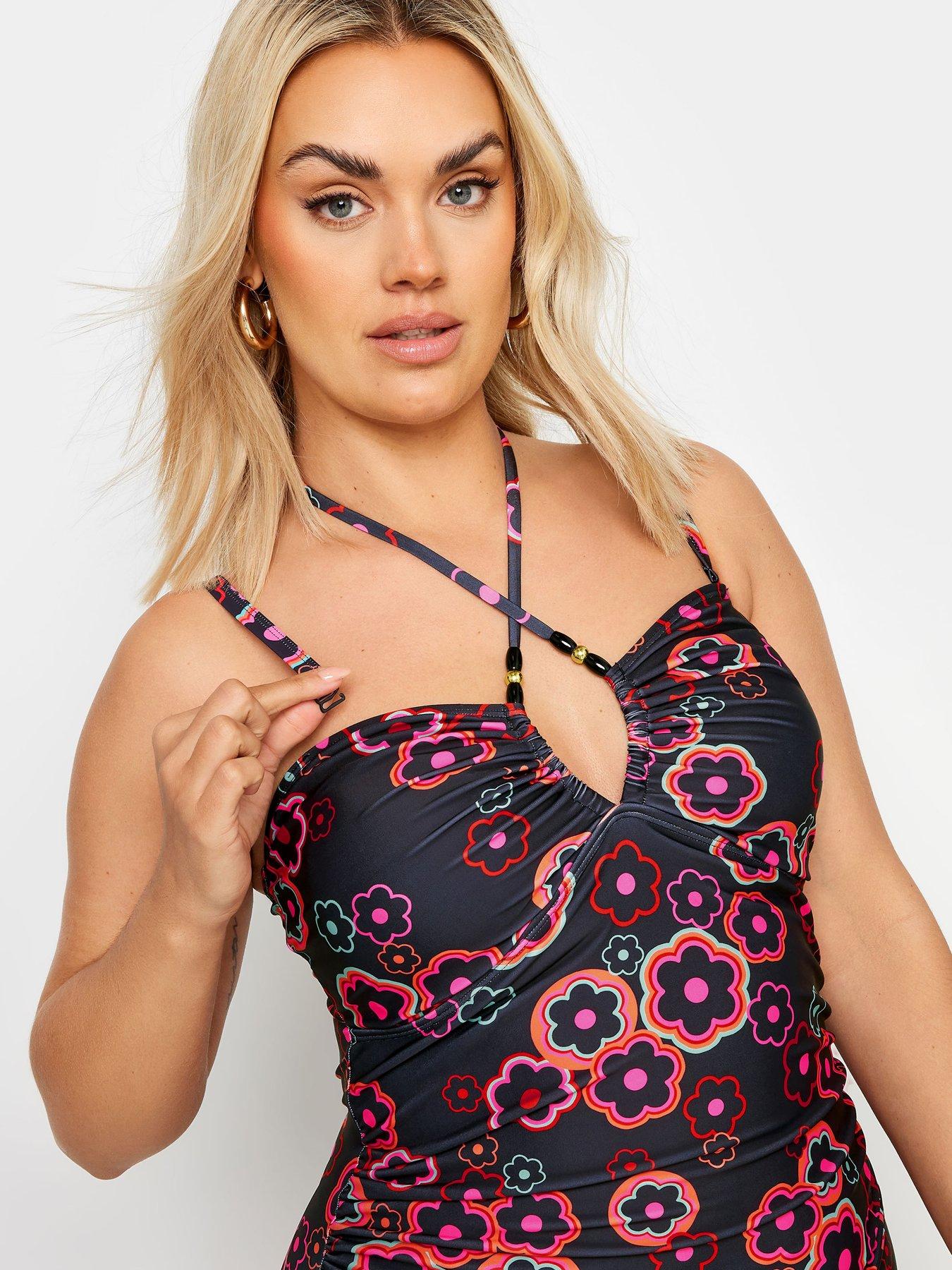Image 4 of 4 of Yours Curve Hippie Floral Bandeau Halter Swimsuit