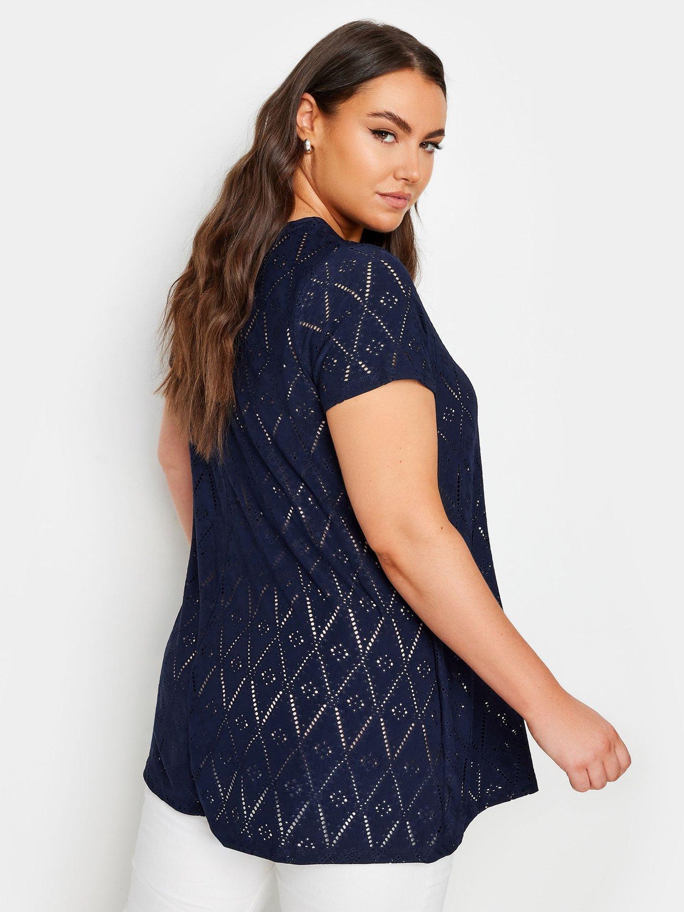 Image 2 of 4 of Yours Curve Broderie Swing T-shirt - Blue