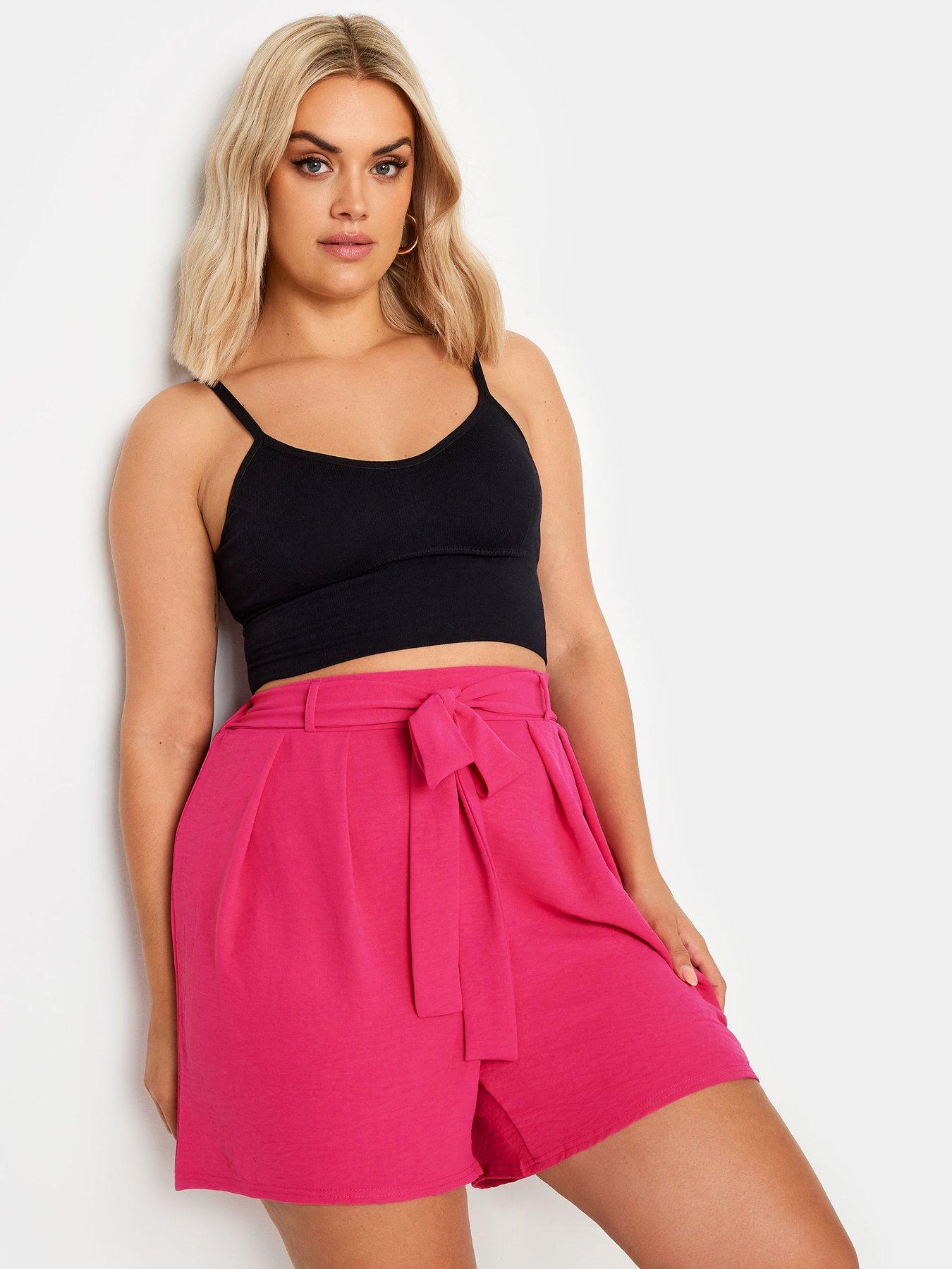 Yours Curve Belted Floaty Hammered Satin Short - Pink, Pink, Size 18, Women