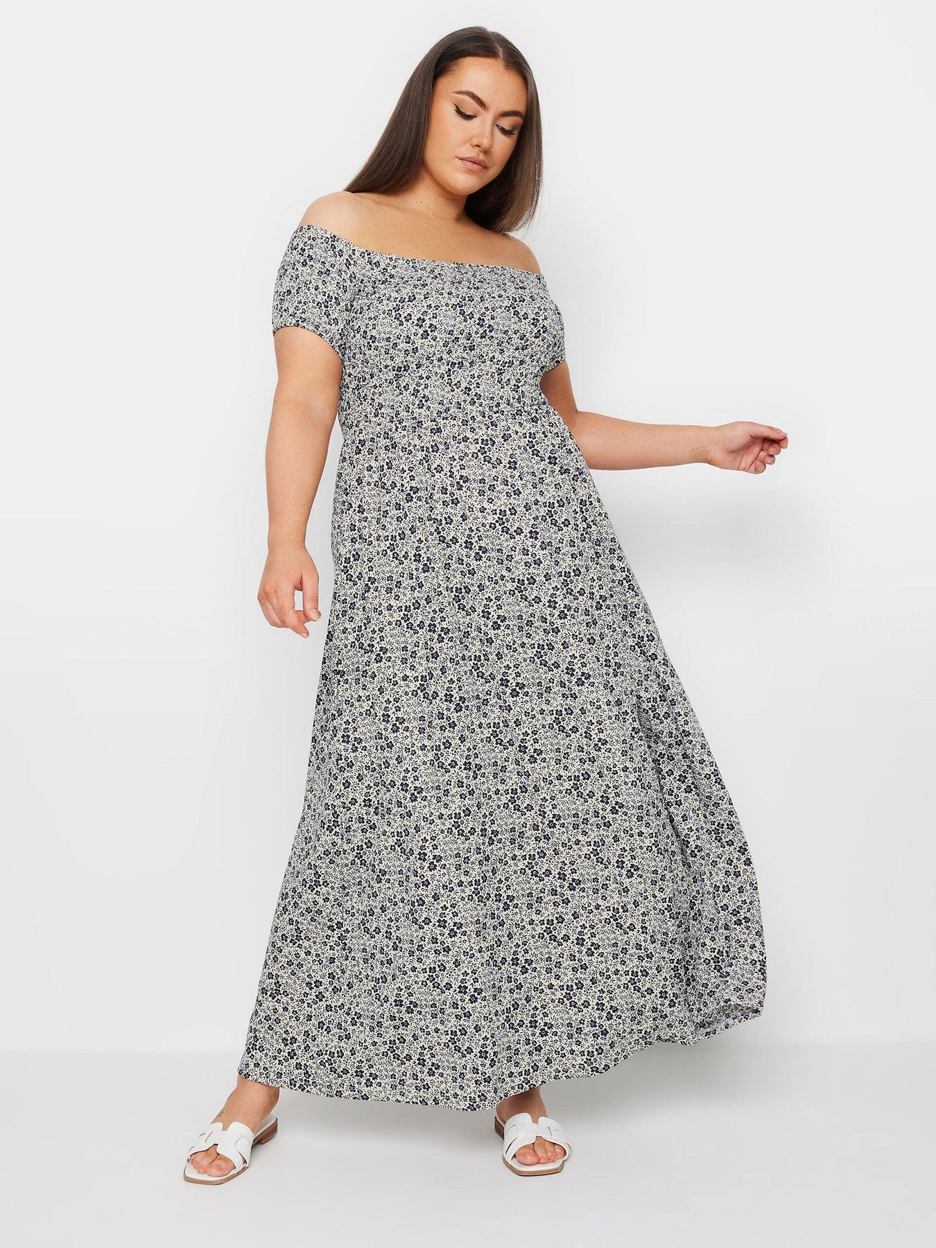 Yours Curve Ditsy Shirred Midaxi Dress - Blue | Very.co.uk