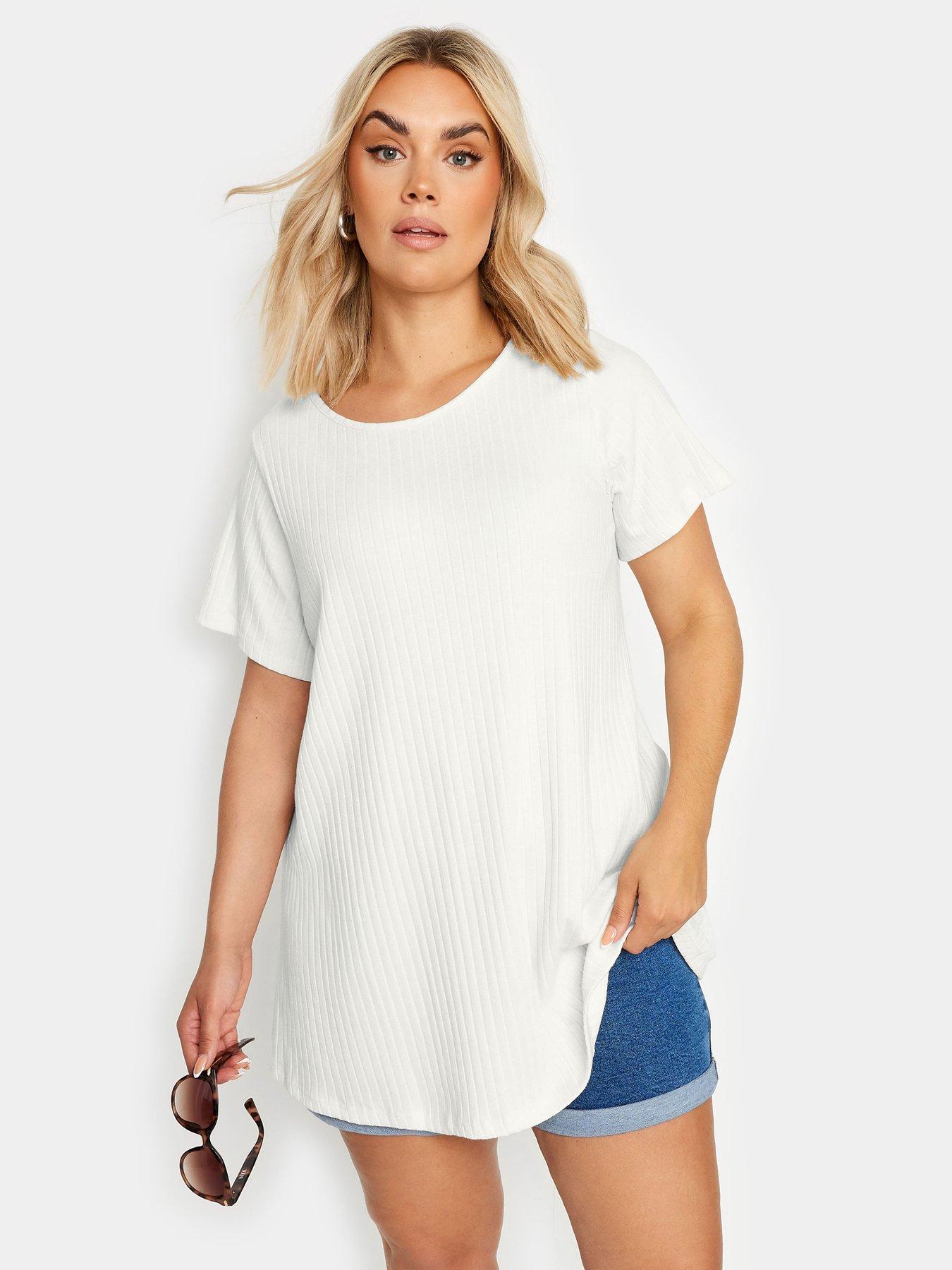 undefined Curve Ribbed Swing Top - White