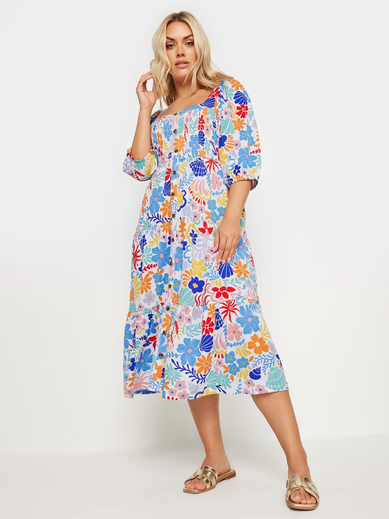 Yours Curve Abstract Button Front Printed Maxi Dress - White | Very.co.uk