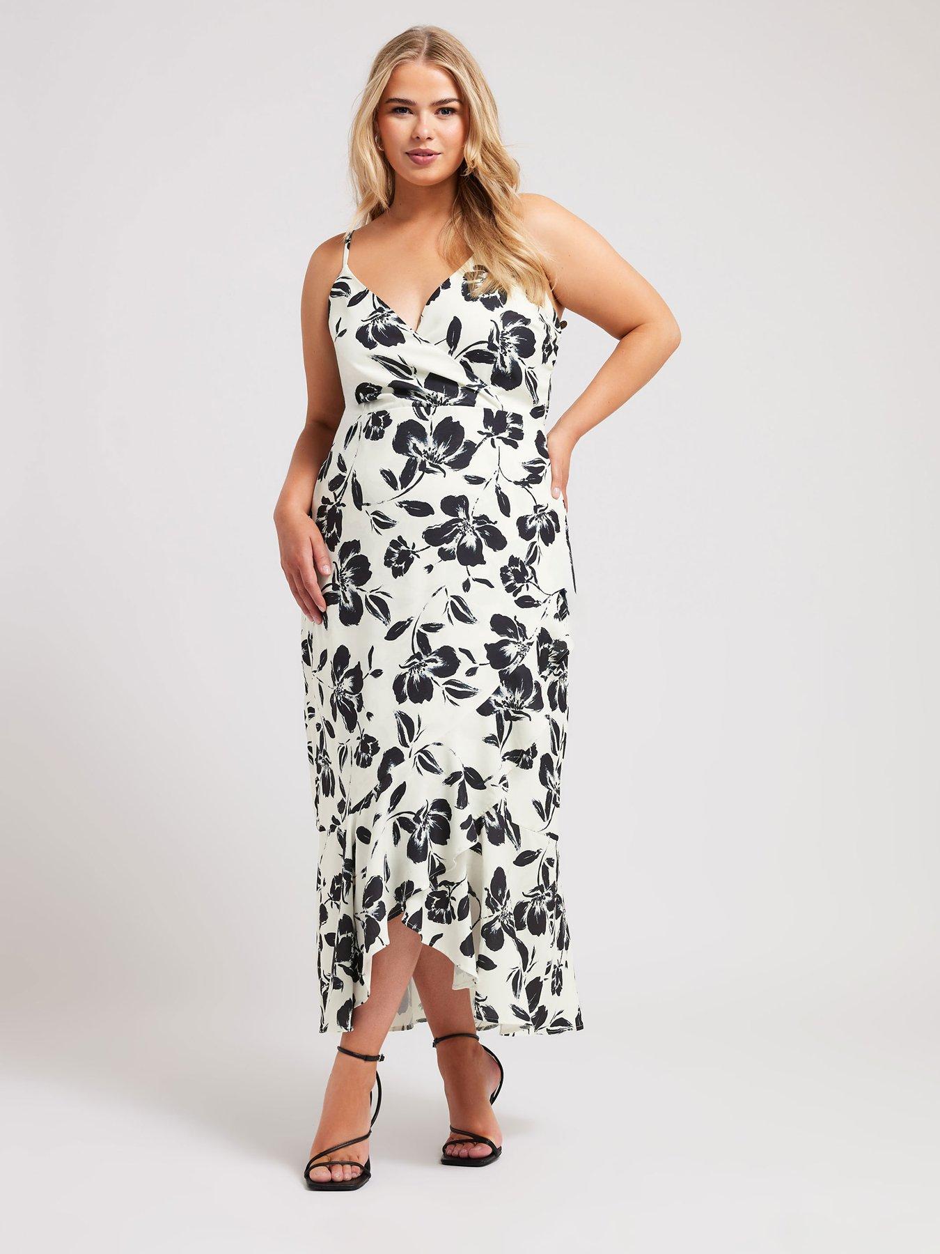 undefined Curve Floral Ruffle Wrap Dress