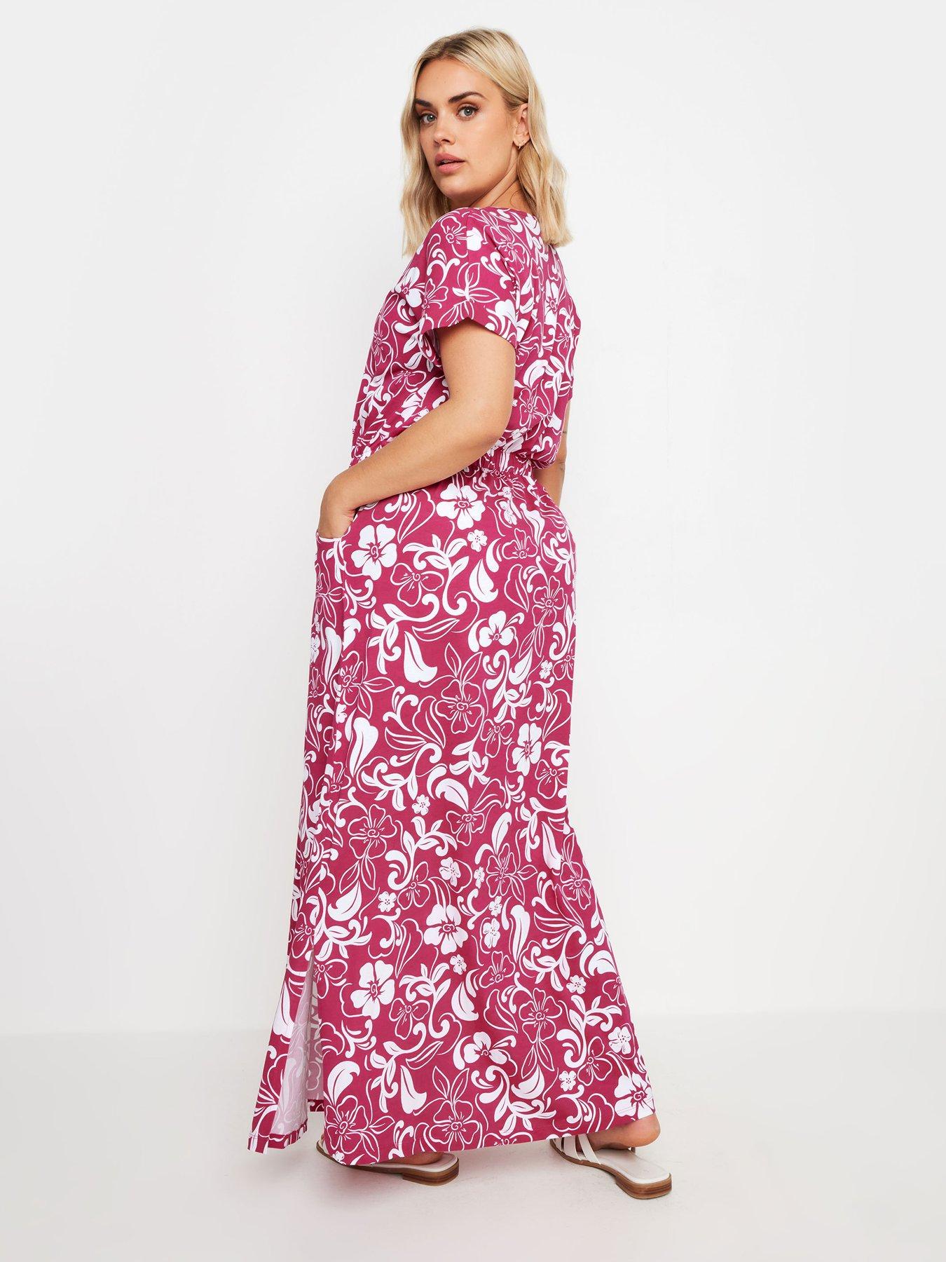 Yours Curve Two Tone Summer Swirl Side Split Drawcord Maxi Dress - Pink ...