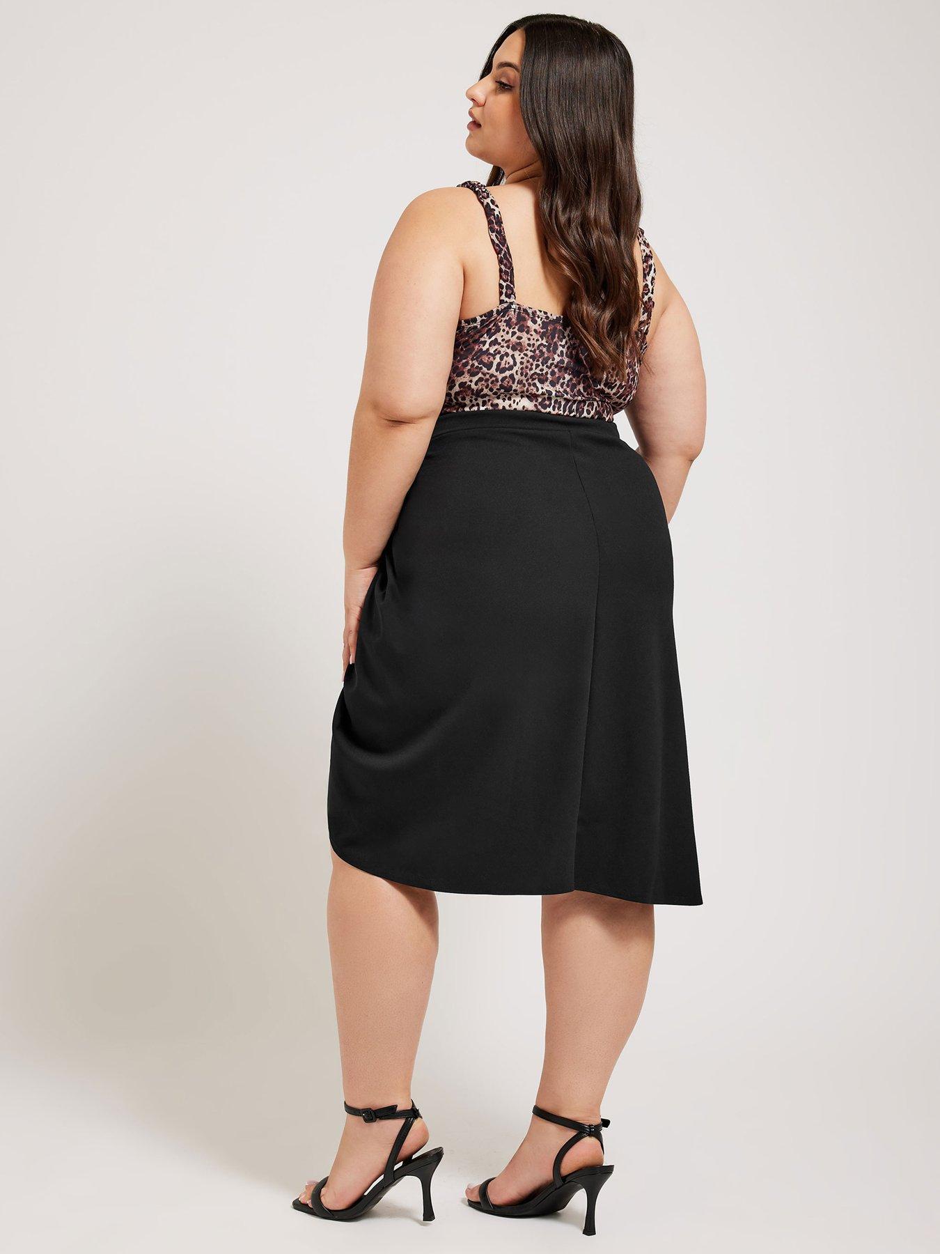 Yours Curve Gathered Button Detail Skirt Black Very