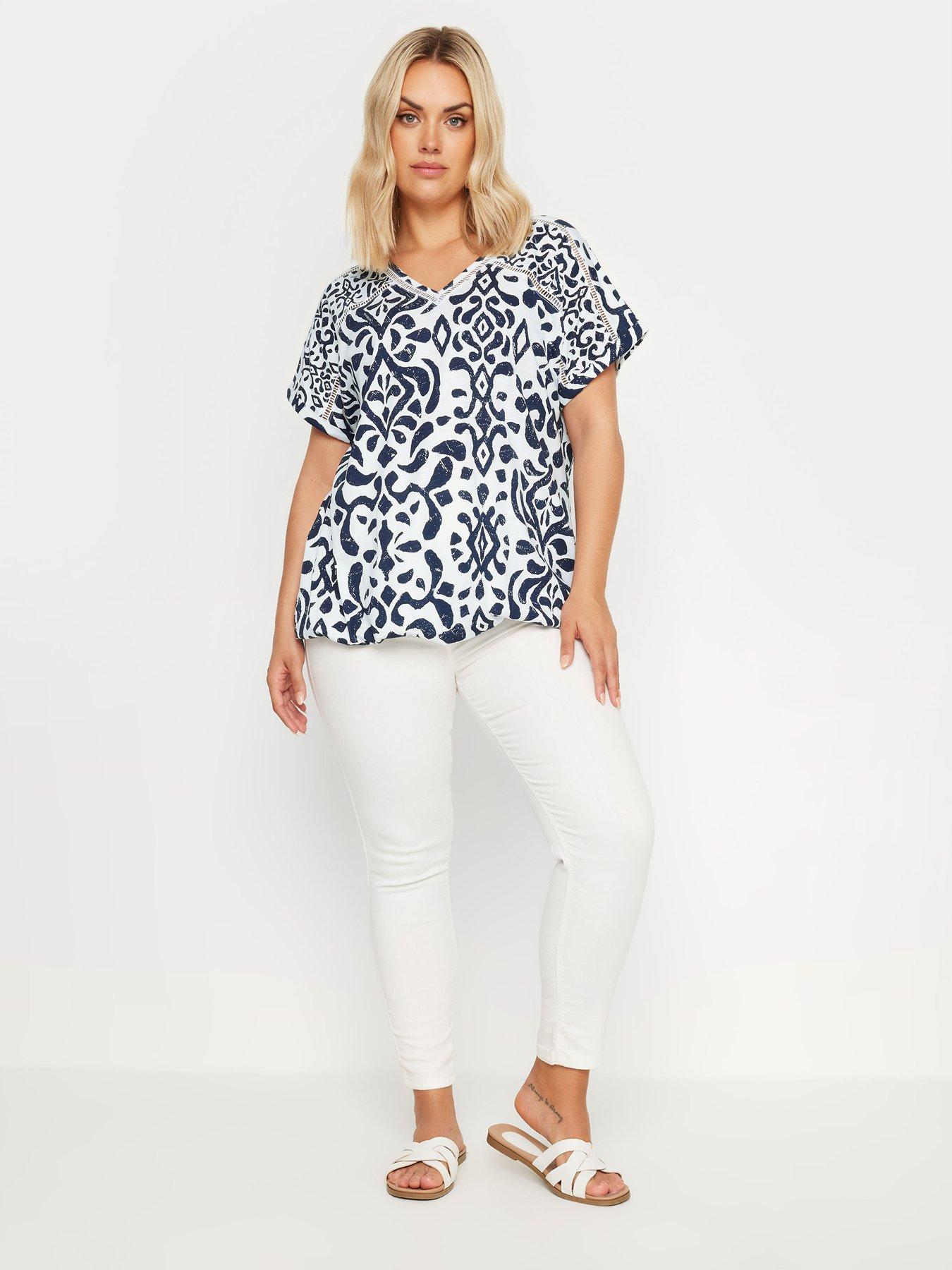 Yours Curve Grown On Sleeve Bubble Hem Crochet Top - White | Very.co.uk