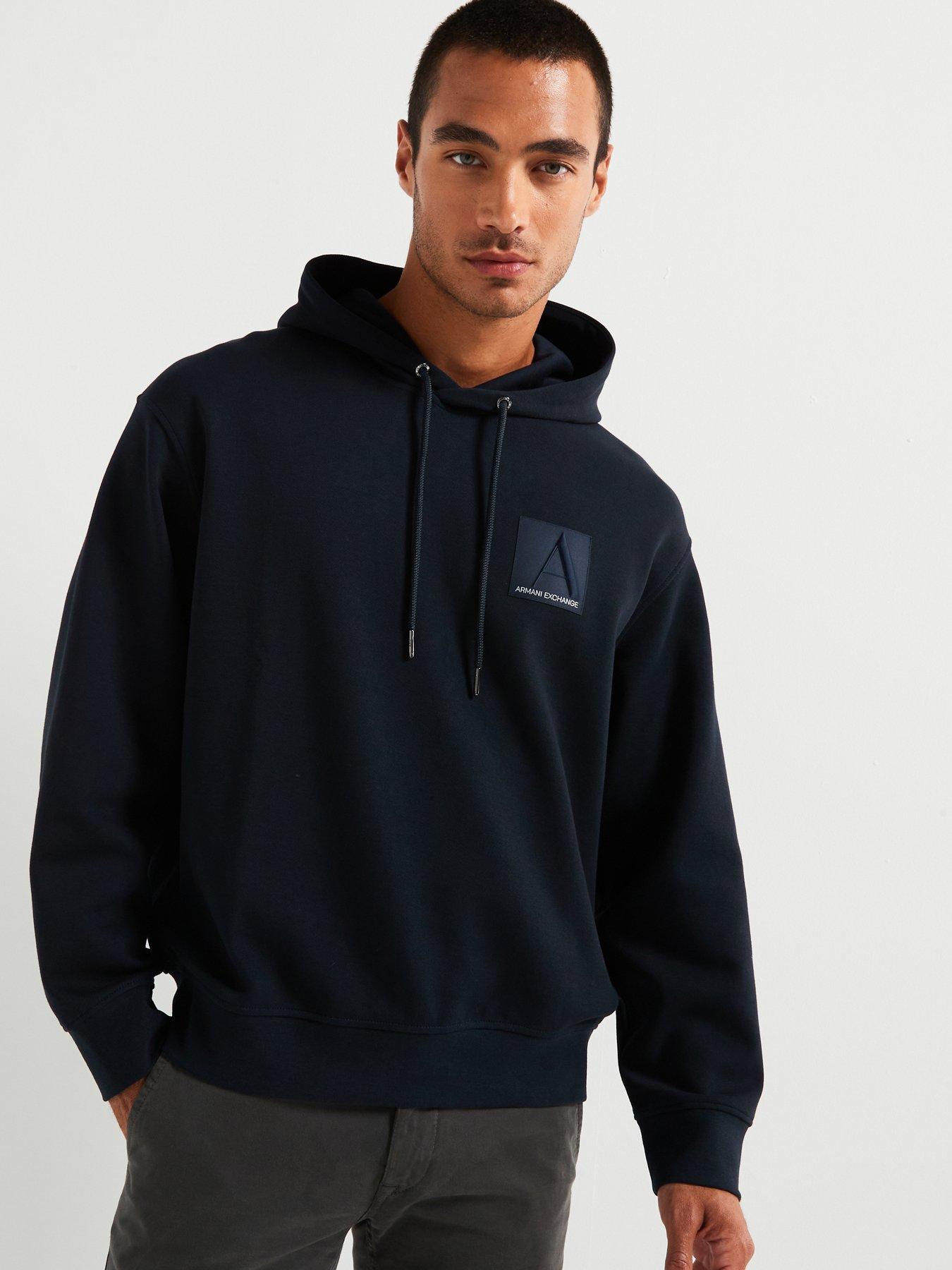 Armani Exchange A Line Left Chest Patch Logo Hoodie - Navy, Navy, Size M, Men