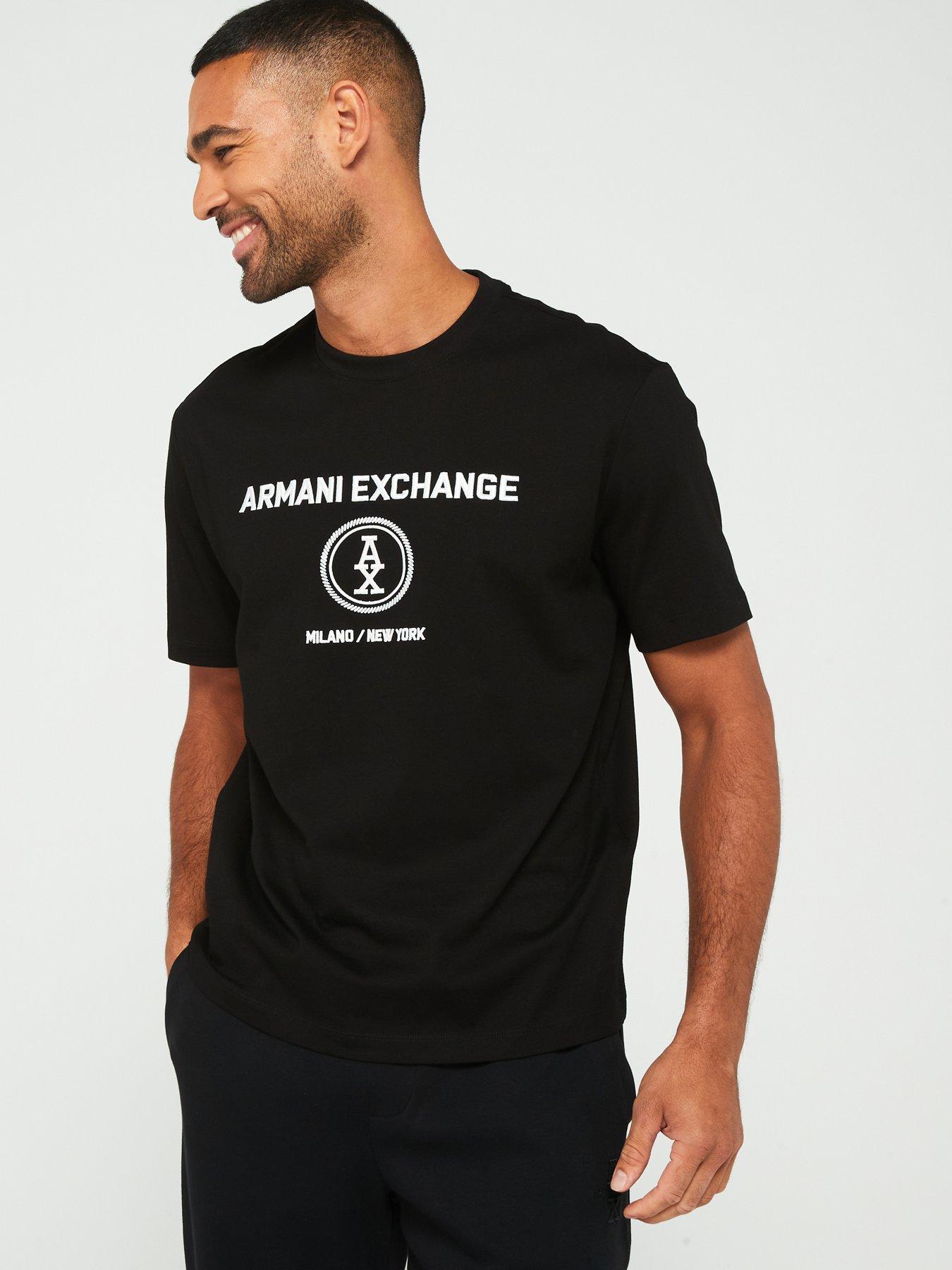 Armani Exchange Relaxed Fit Centre Monogram Logo T-shirt - Black, Black, Size Xl, Men