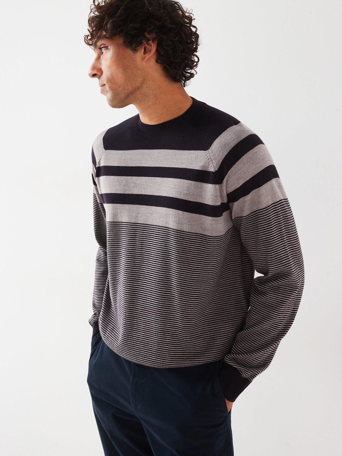 Armani Exchange Colour Block Crew Knitted Jumper - Navy, Navy, Size Xl, Men
