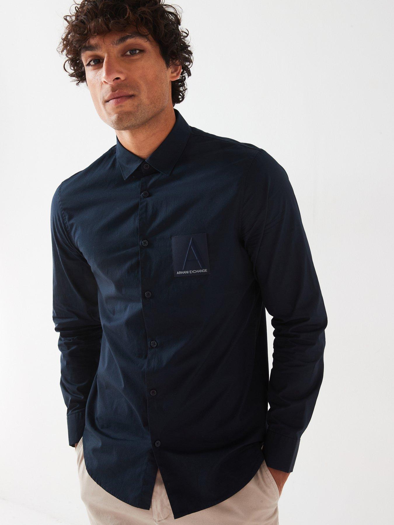 undefined Regular Fit A Line Left Chest Patch Shirt - Navy