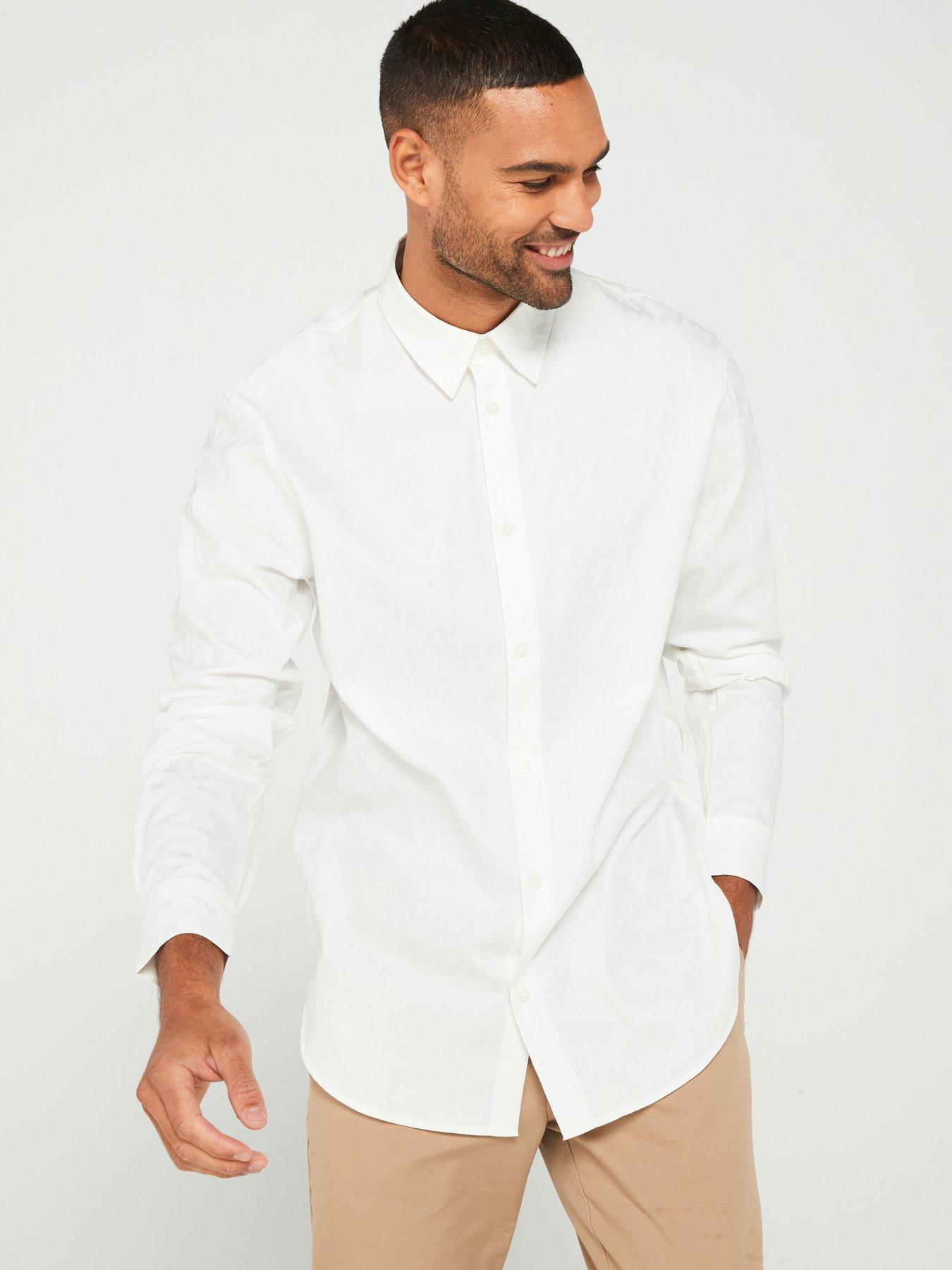 undefined Regular Fit Ax Monogram Print Long Sleeve Shirt - Off White