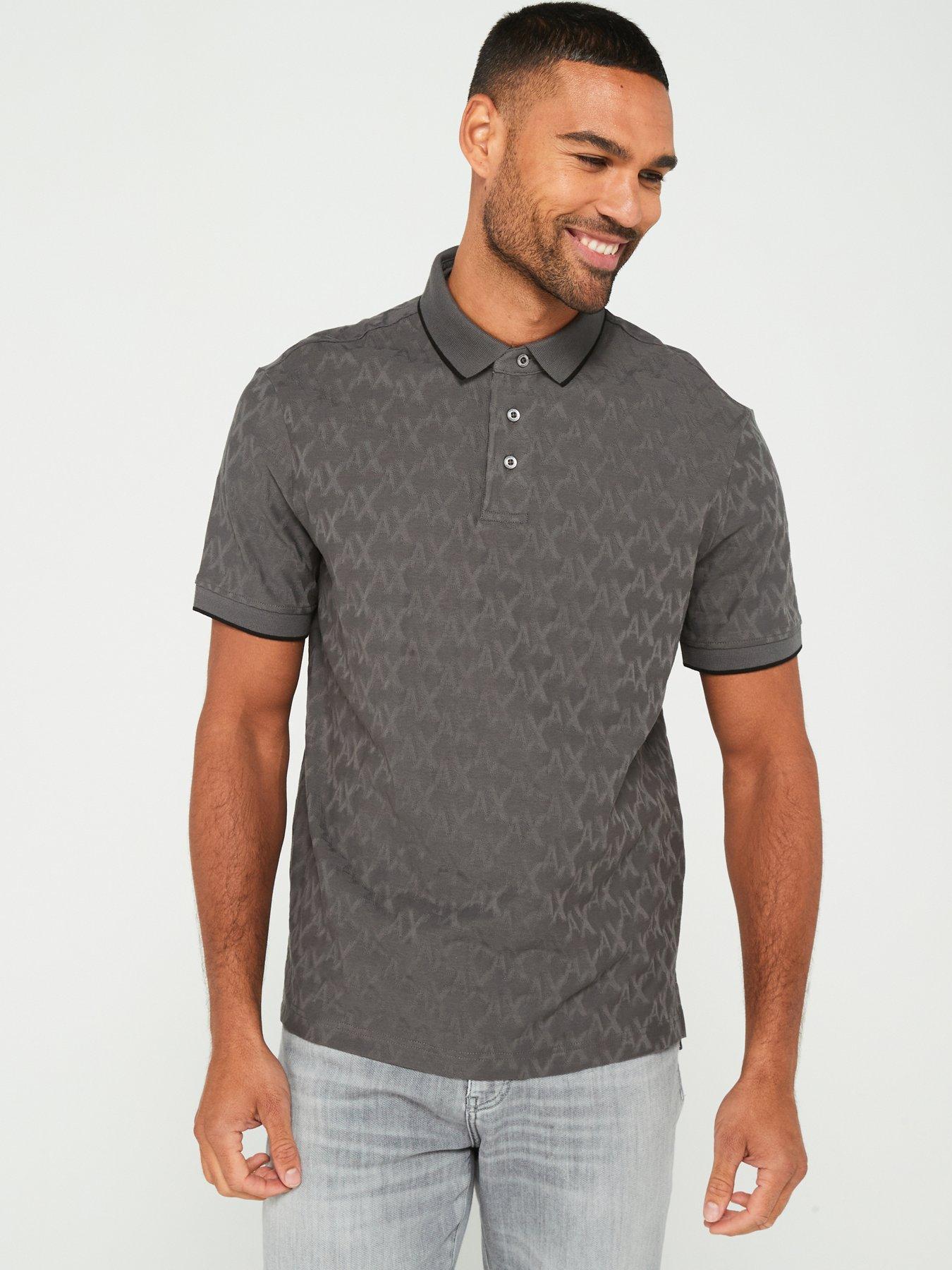 Armani Exchange Regular Fit Ax Monogram Print Polo Shirt - Grey, Grey, Size 2Xl, Men