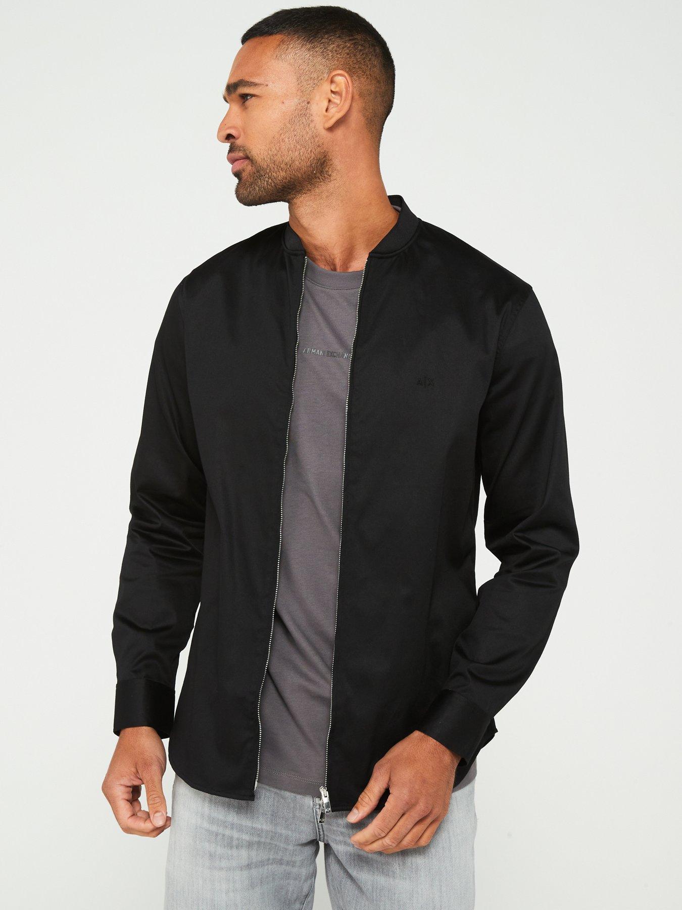 undefined Left Chest Logo Baseball Collar Zip Overshirt - Black