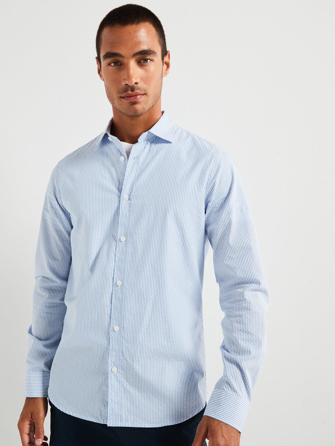 undefined Regular Fit Vertical Logo Stripe Shirt - Light Blue