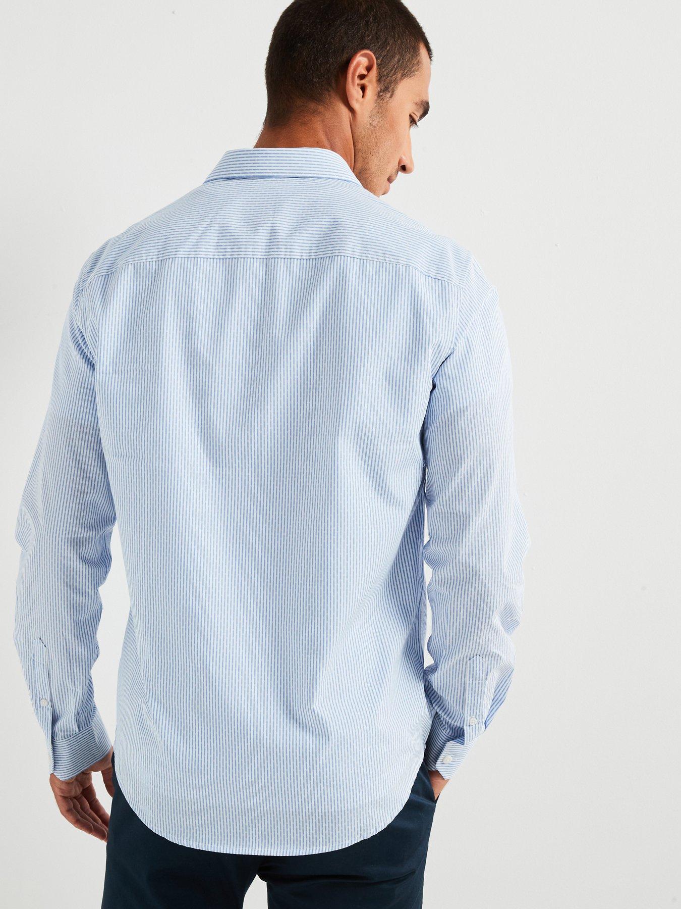 Image 2 of 5 of Armani Exchange Regular Fit Vertical Logo Stripe Shirt - Light Blue