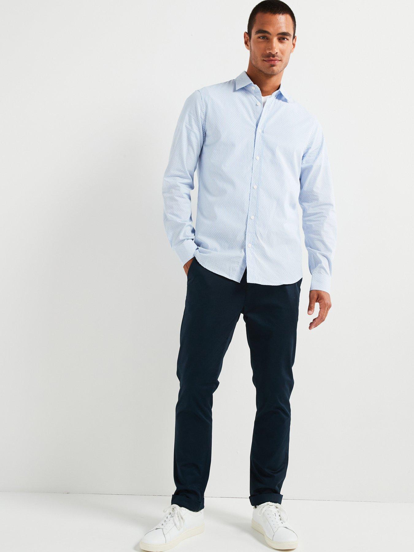 Image 3 of 5 of Armani Exchange Regular Fit Vertical Logo Stripe Shirt - Light Blue