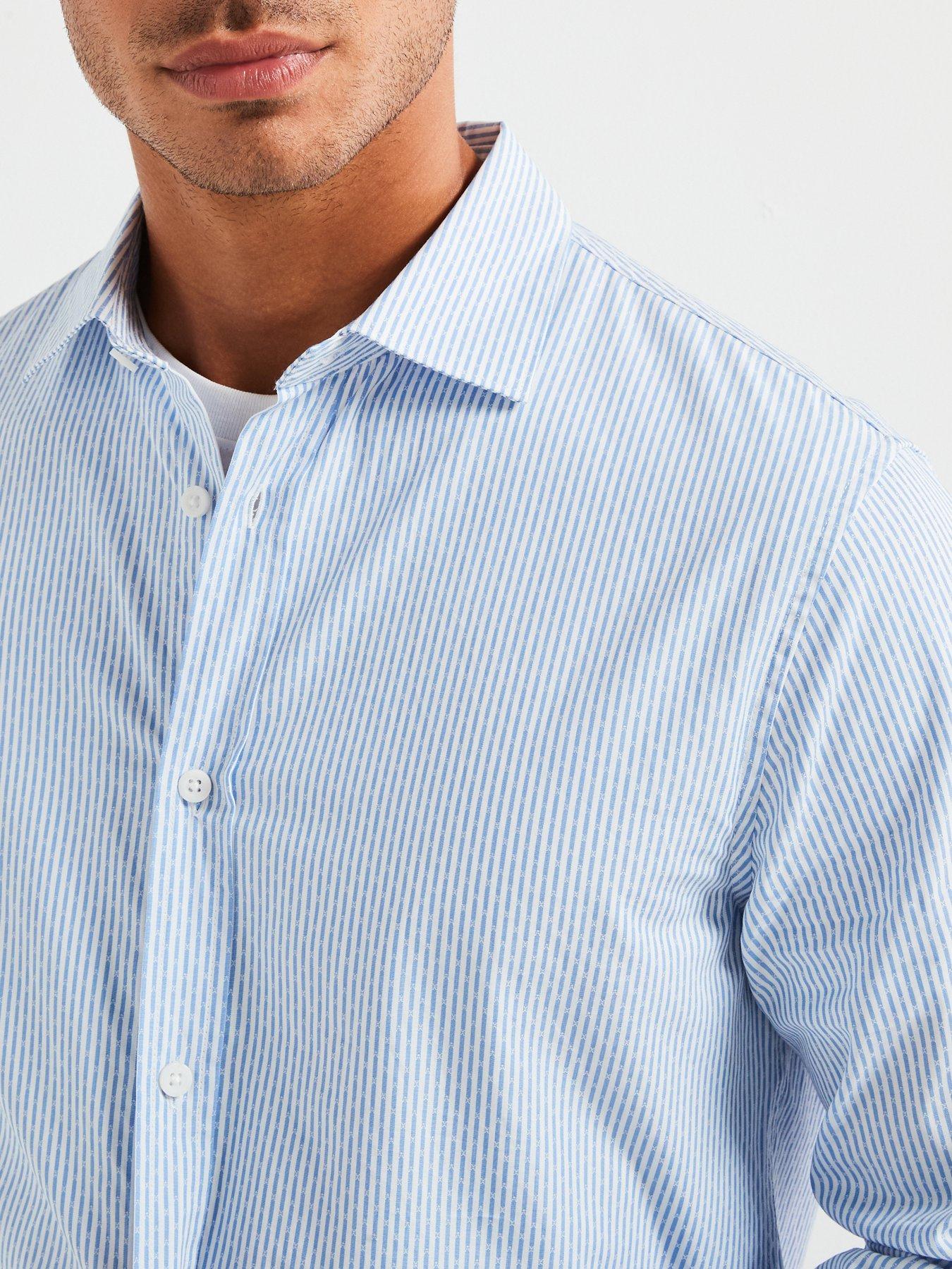 Image 4 of 5 of Armani Exchange Regular Fit Vertical Logo Stripe Shirt - Light Blue