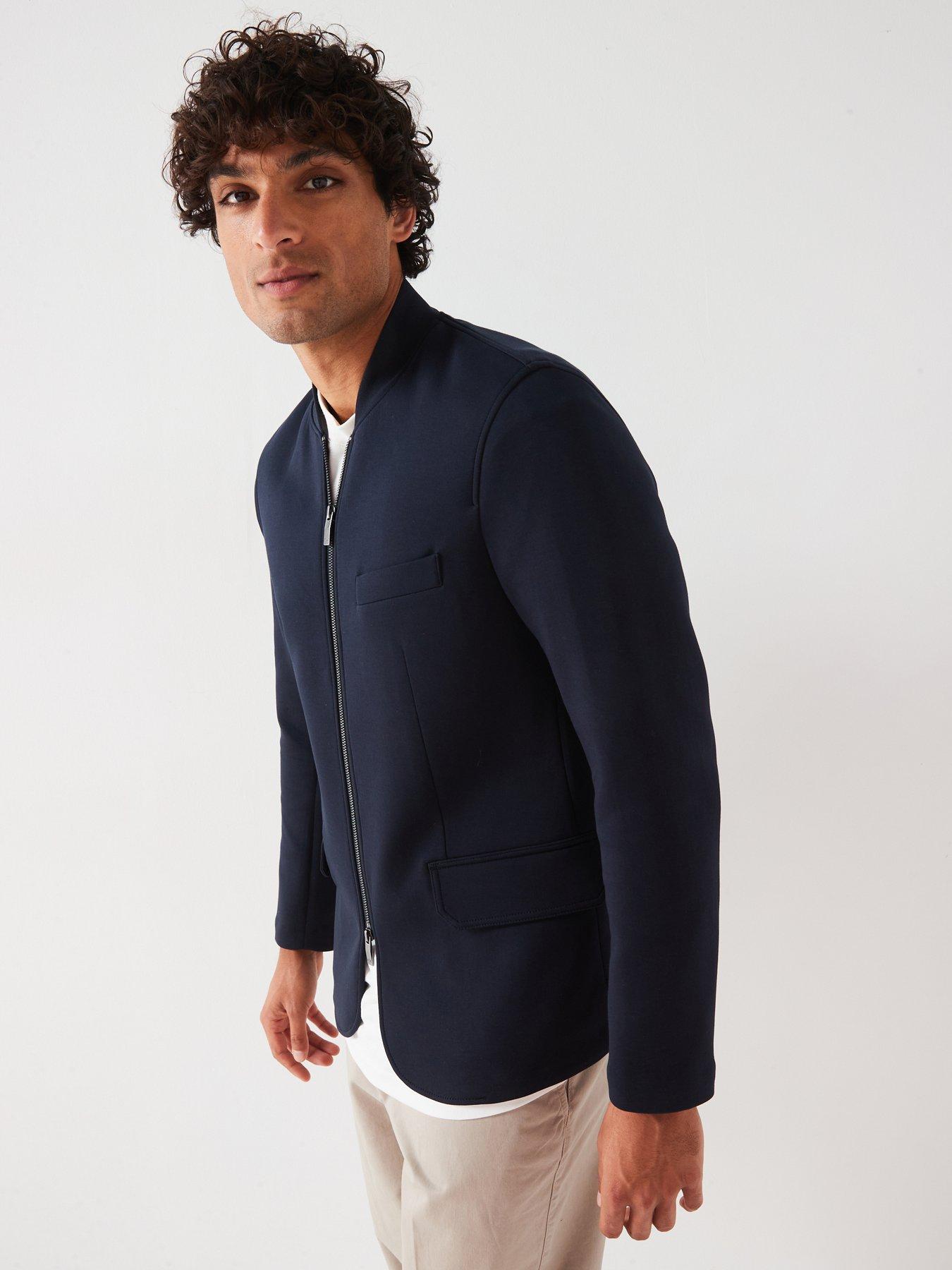 undefined Double Zip Jersey Jacket - Navy