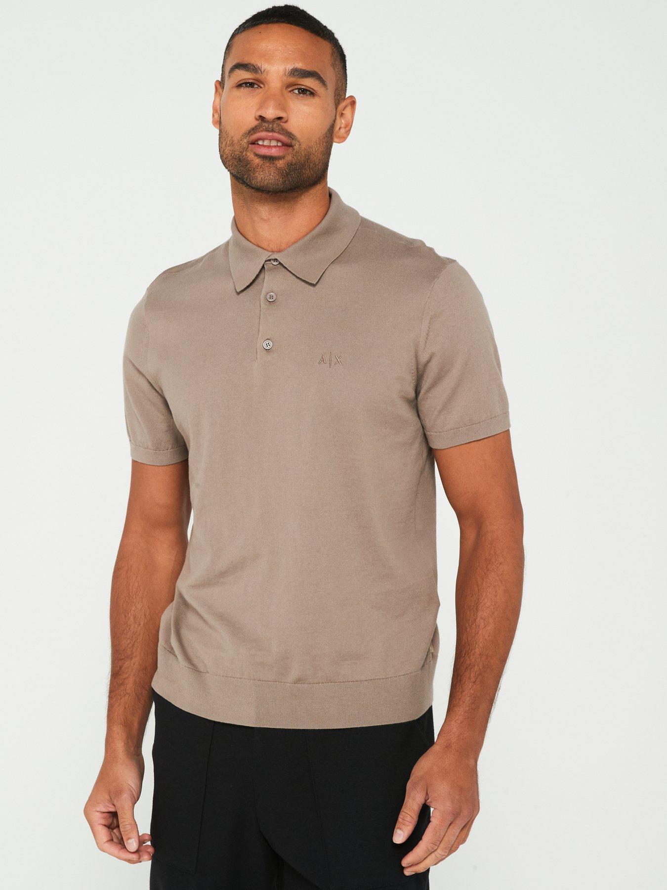 Armani Exchange Knitted Polo Shirt Light Brown Very