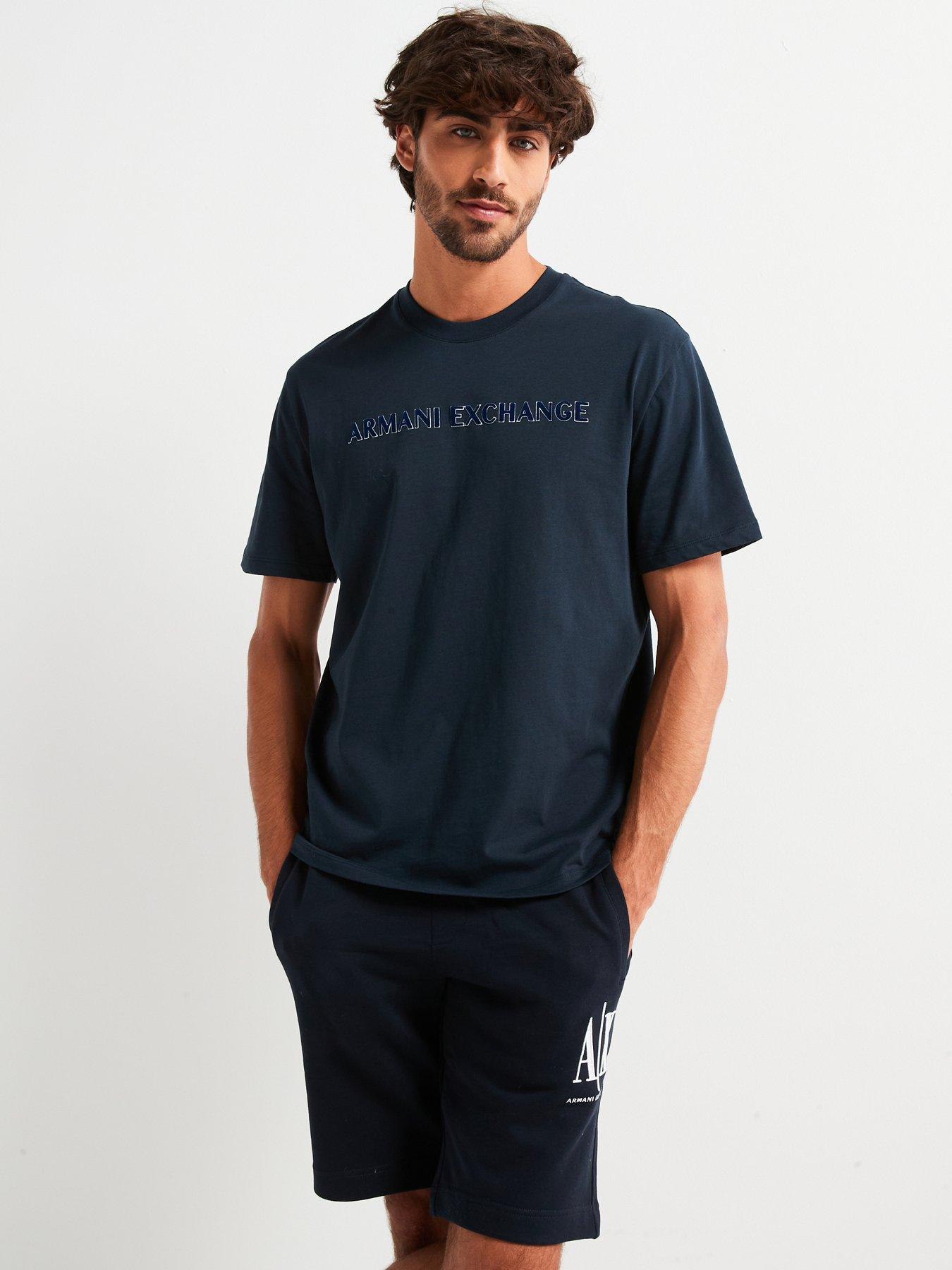 undefined Relaxed Fit Linear Flock Logo T-Shirt - Navy