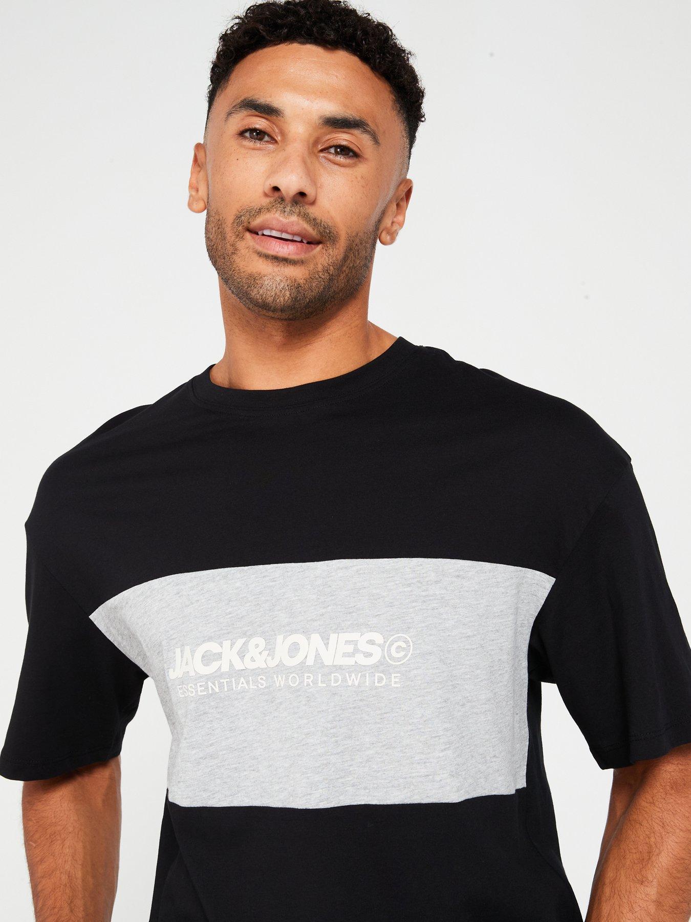 Image 4 of 4 of Jack & Jones Chest Logo Colour Block T-Shirt - Black