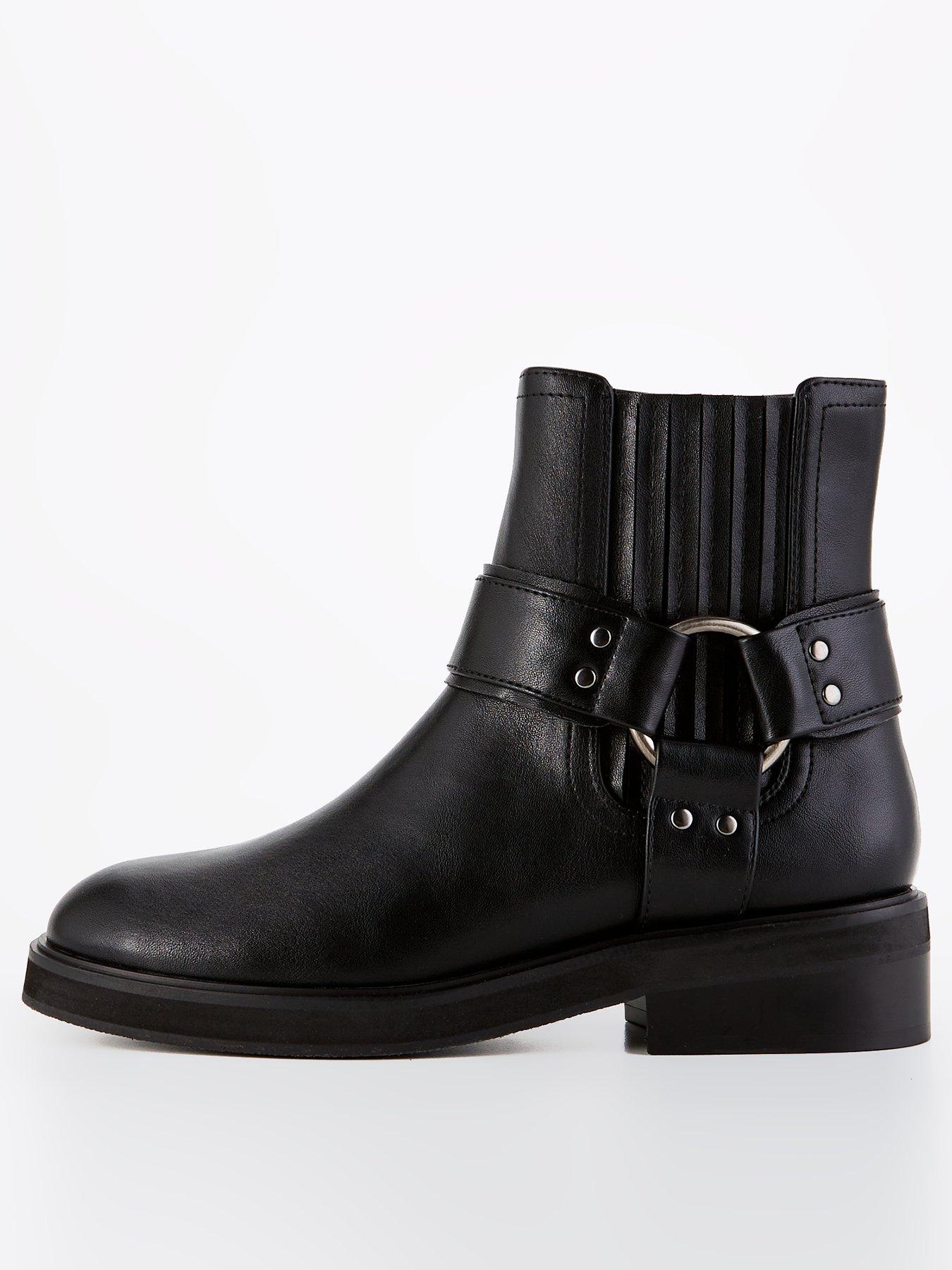 V by Very Flat Biker Ankle Boot - Black