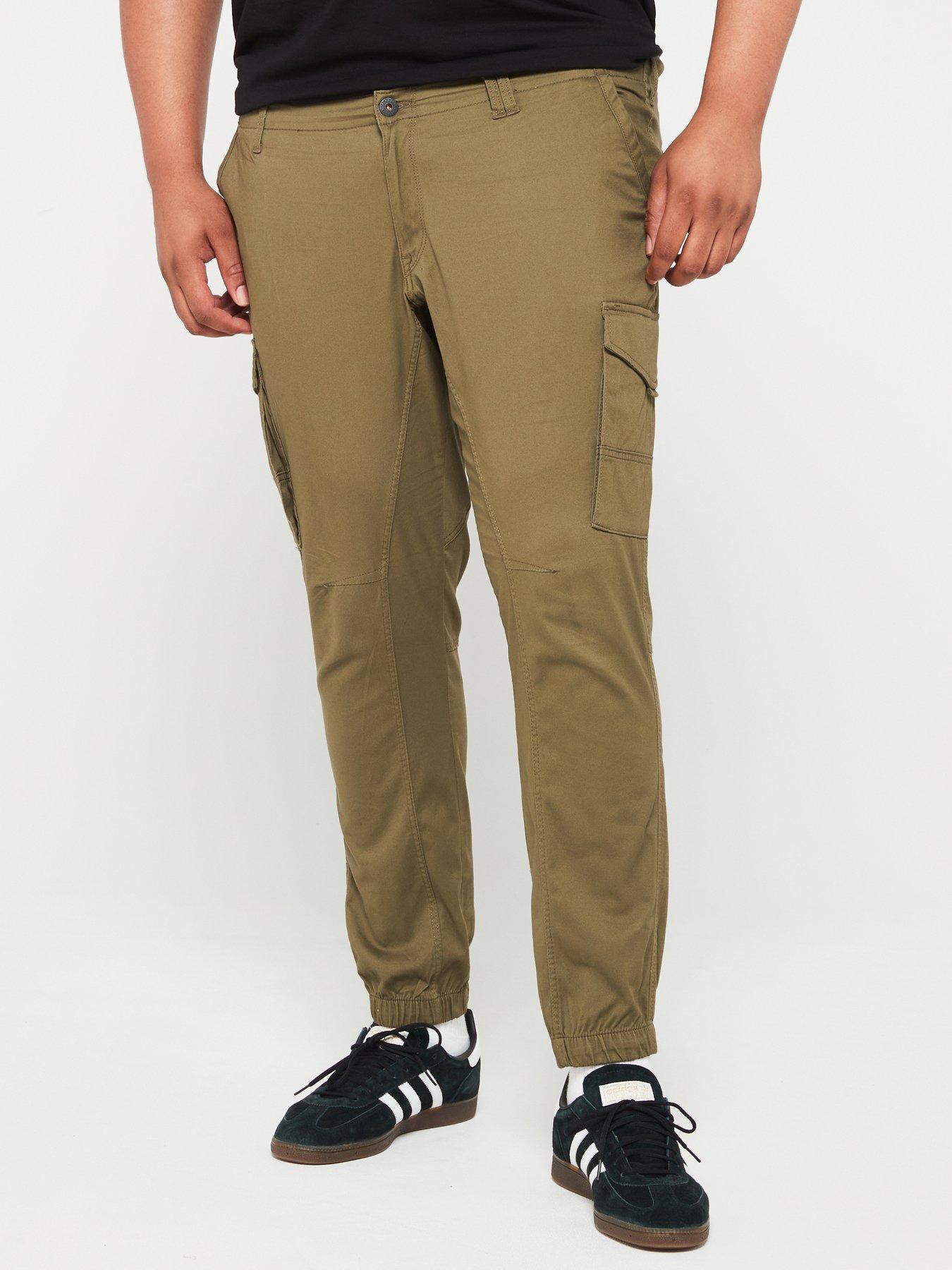 Jack & Jones Plus Paul Flake Slim Fit Cuffed Cargo Trousers, Olive Night, Size 48, Inside Leg Regular, Men