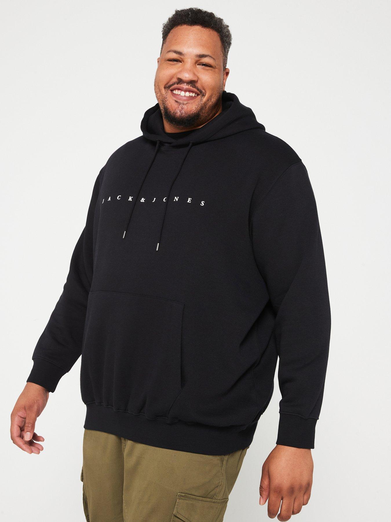Jack & Jones Plus Star Chest Logo Hoodie - Black