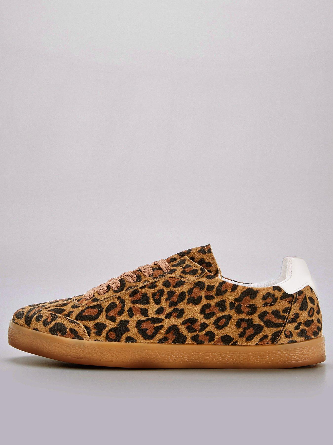 V By Very Real Suede Leopard Print Lace Up Trainer - Brown, Brown, Size 7, Women