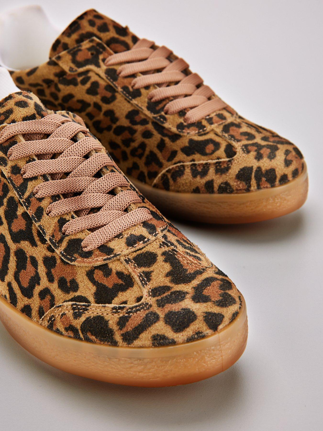 V By Very Real Suede Leopard Print Lace Up Trainer Brown Uk