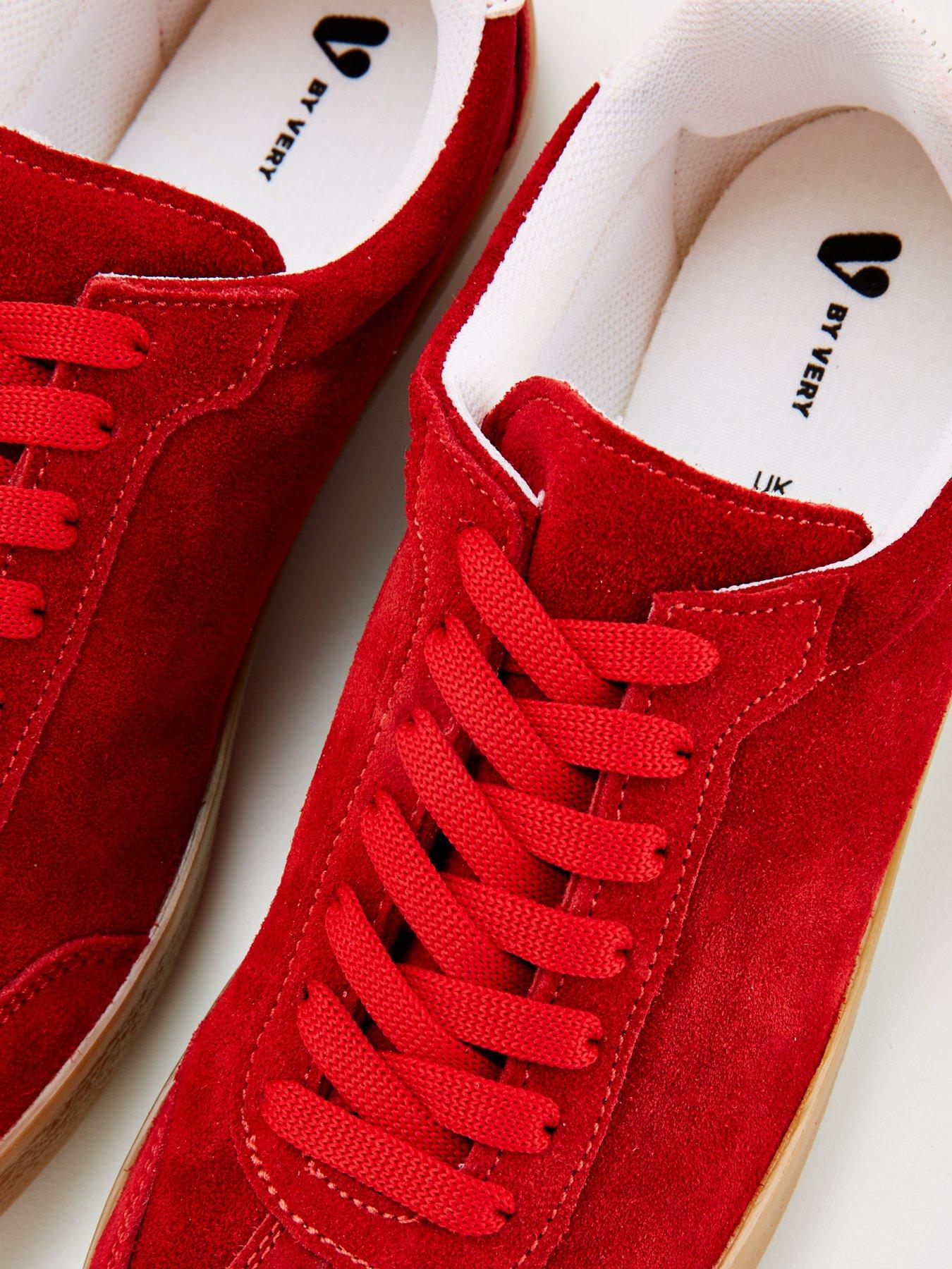 Red suede lace up sneaker hot sale