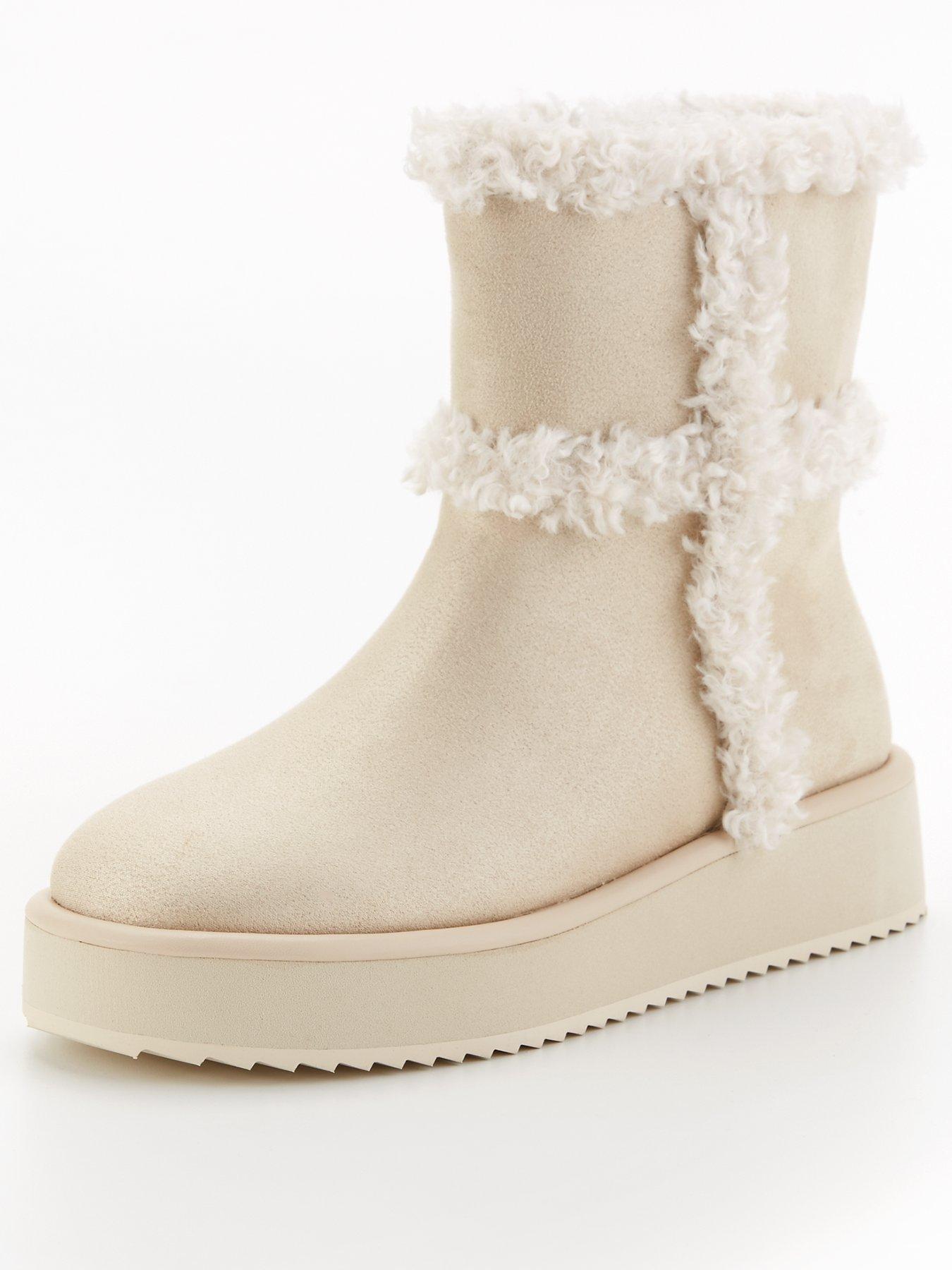 Image 2 of 7 of Everyday Flatform Ankle Boot With Faux Fur - Cream