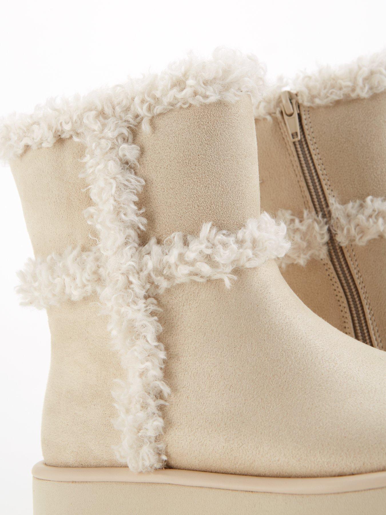 Image 7 of 7 of Everyday Flatform Ankle Boot With Faux Fur - Cream