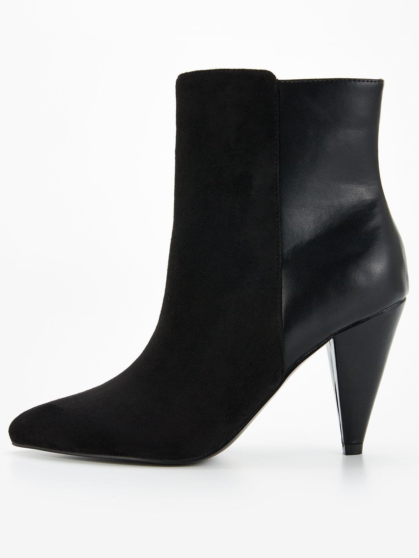 V by Very Cone Heel Shoe Boot Black Very