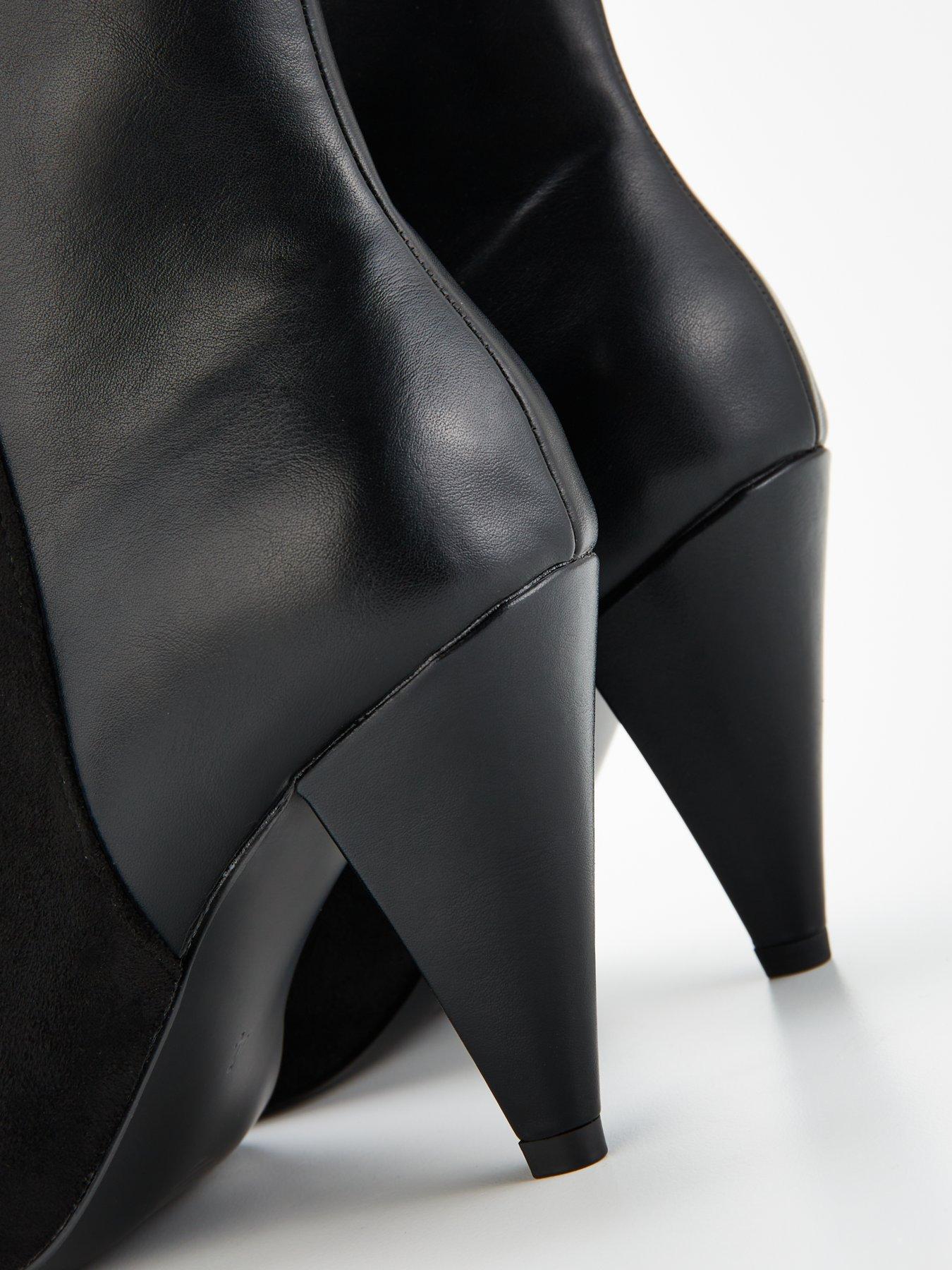 Cone Heel Pointed Ankle Boot Black