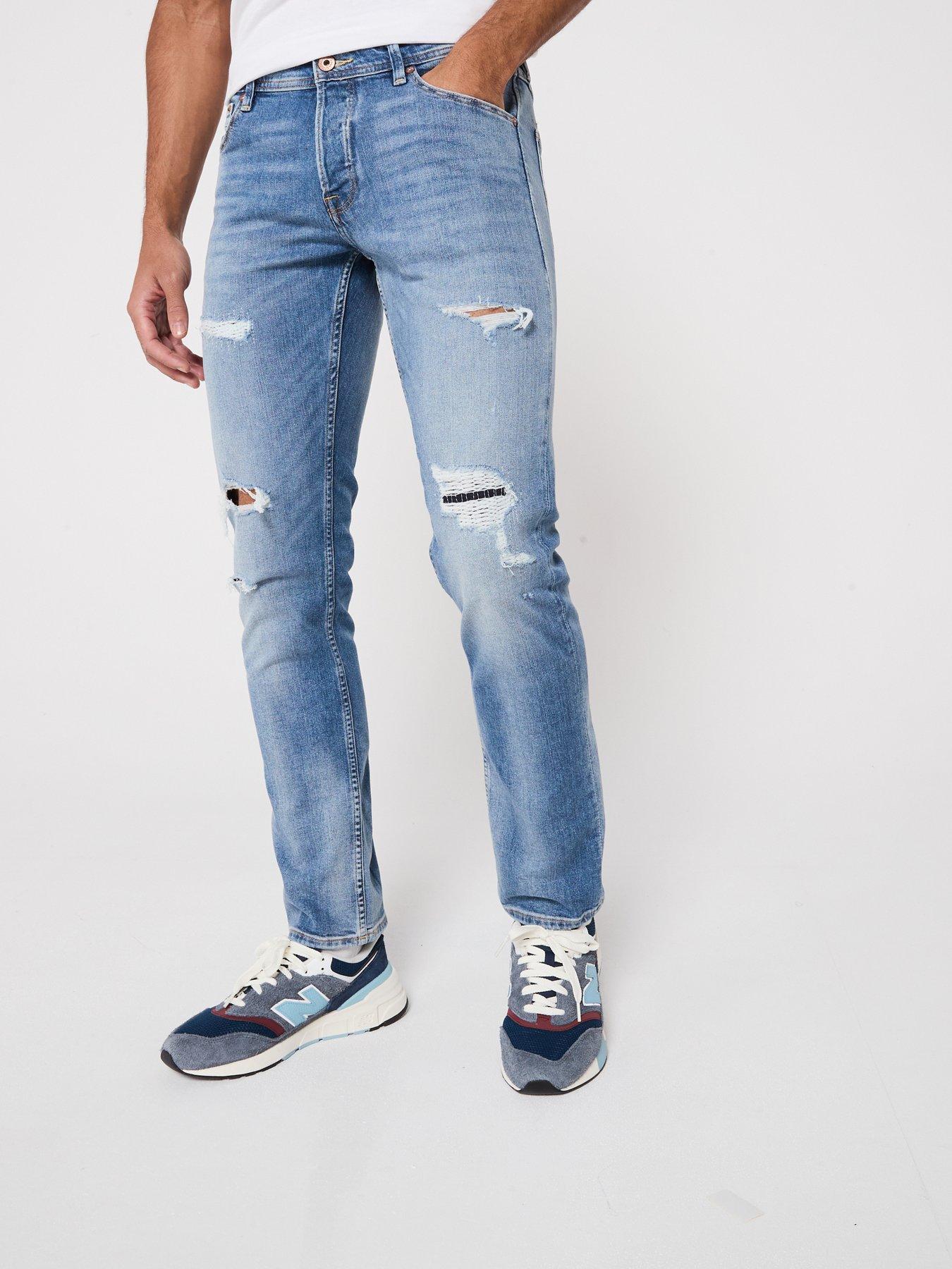 undefined Glenn Slim Fit Distressed Jeans - Blue Denim