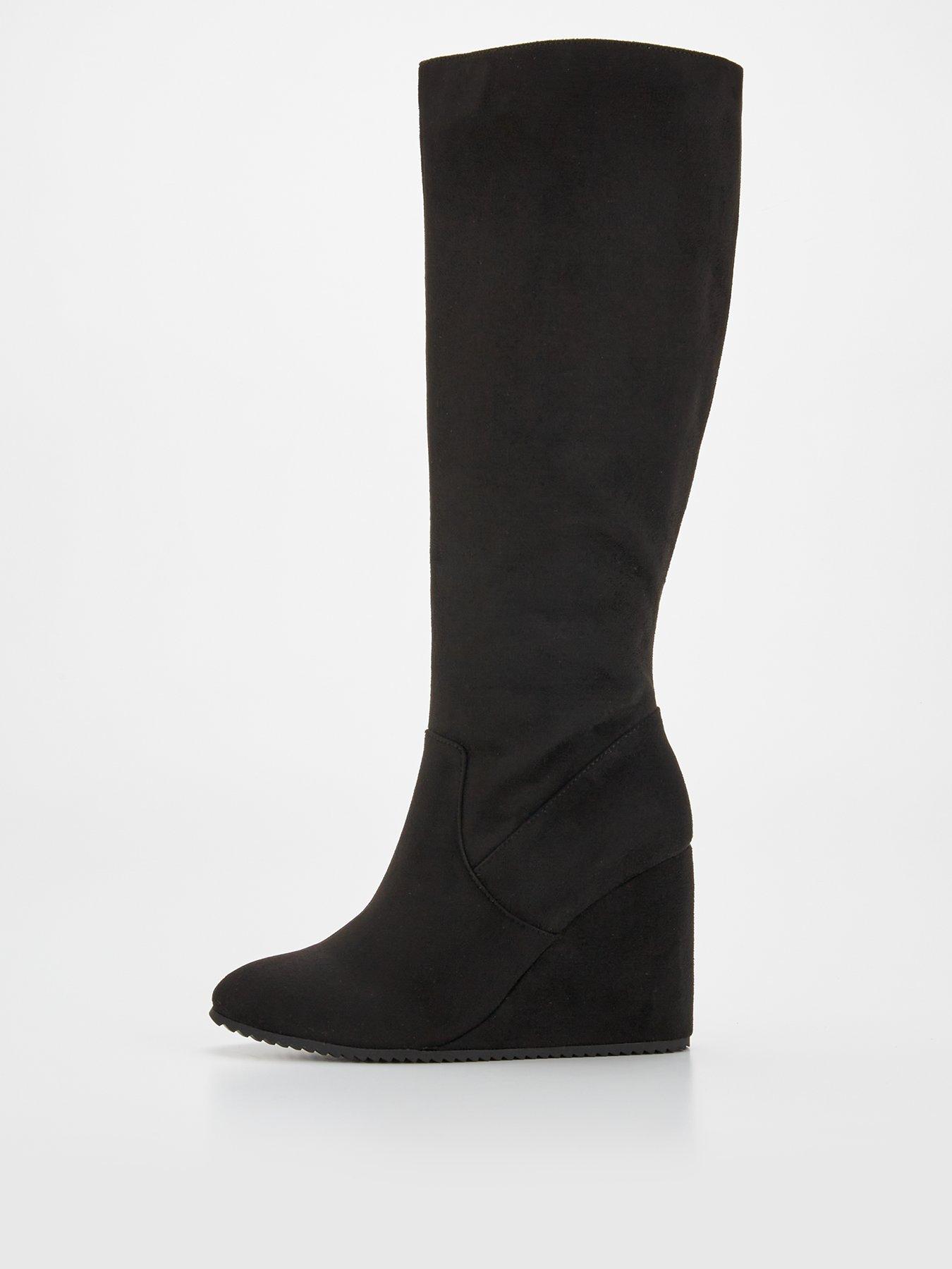 V By Very Wide Fit Wedge Knee Boot  Black - Very Boot New In 31st October 2024