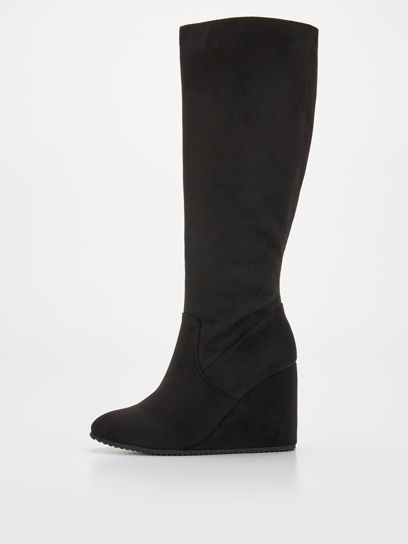 undefined Wide Fit Wedge Knee Boot - Black