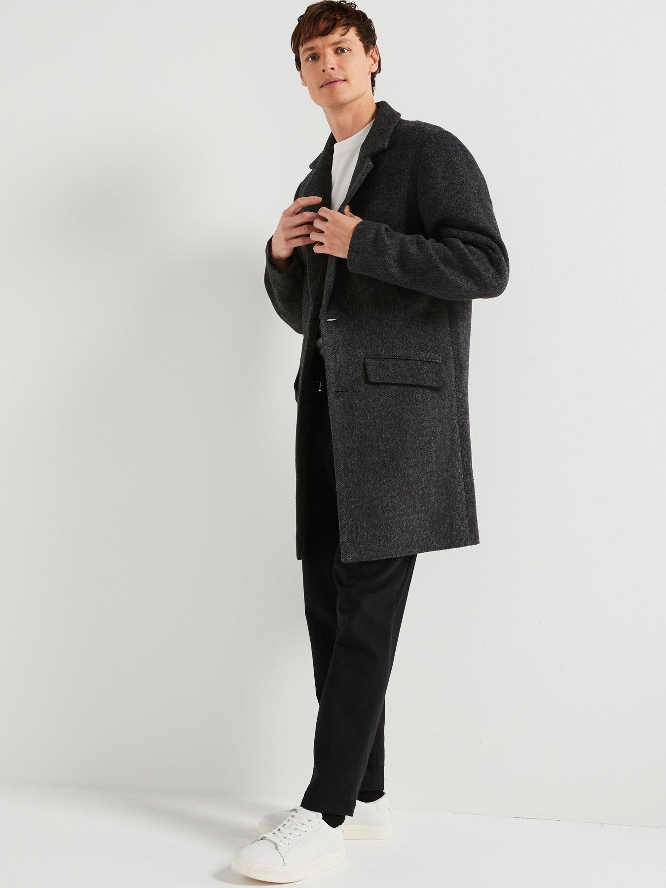 undefined Wool Blend Smart Overcoat - Dark Grey