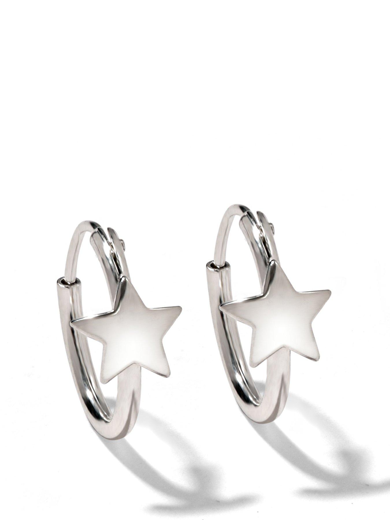 Product photograph of The Love Silver Collection Sterling Silver Star Hoop Earrings from very.co.uk