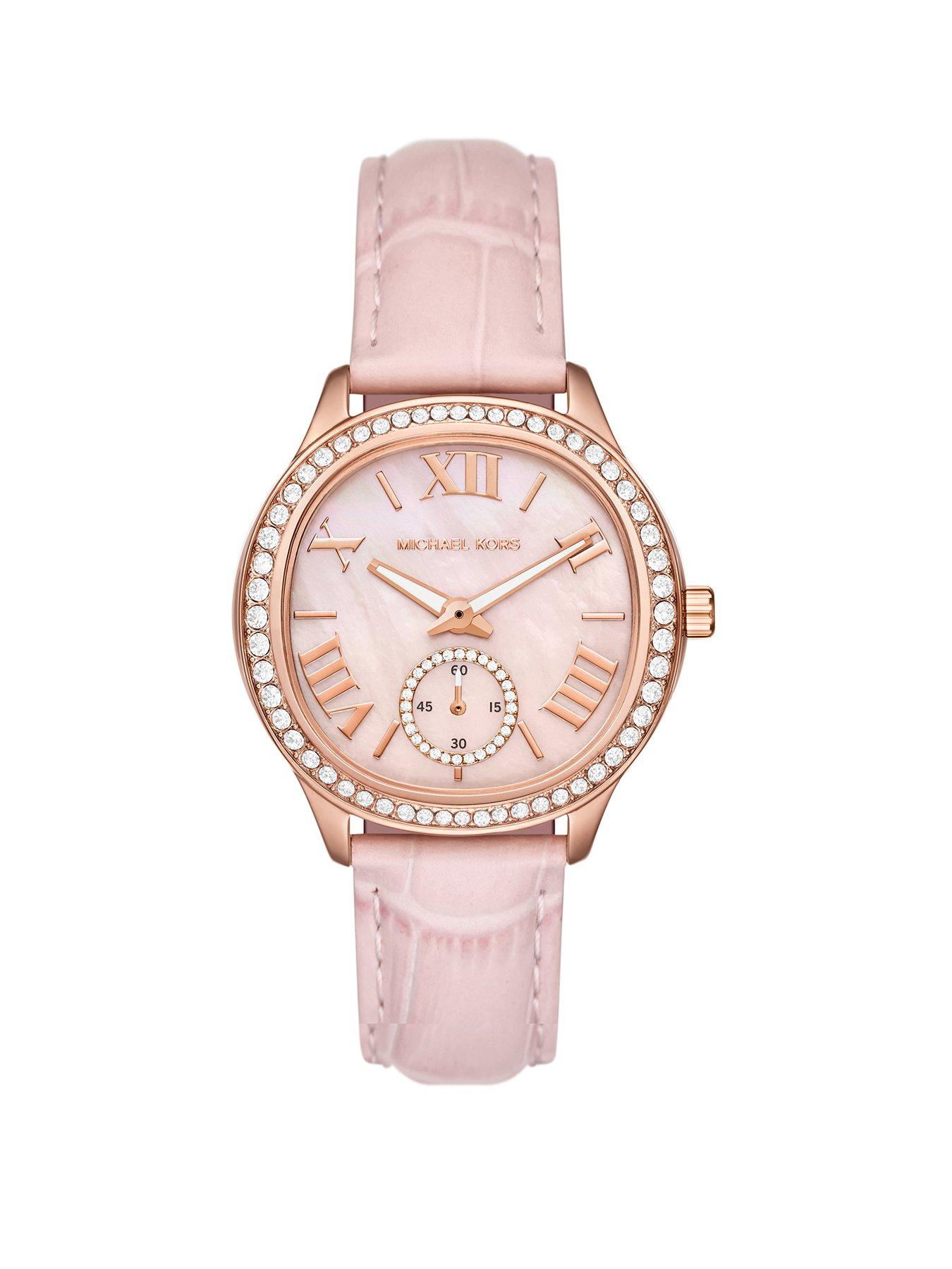 Product photograph of Michael Kors Sage Three-hand Blush Croco Embossed Leather Watch from very.co.uk