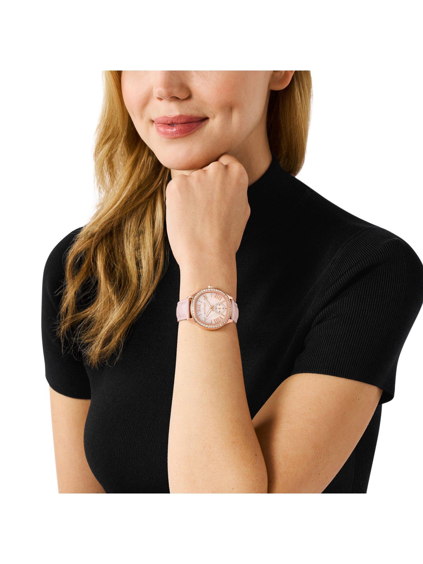 Michael Kors Sage Three Hand Blush Croco Embossed Leather Watch Very