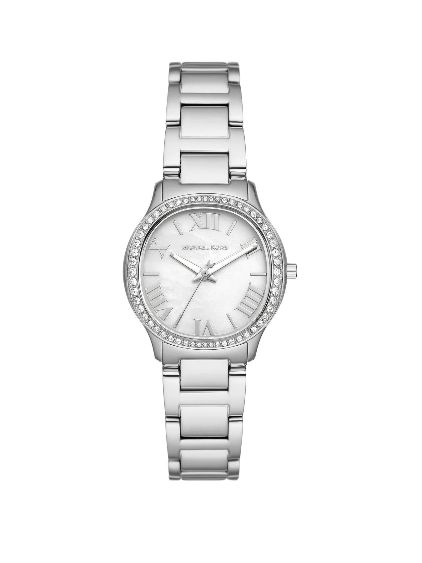 Product photograph of Michael Kors Sage Three-hand Stainless Steel Watch from very.co.uk