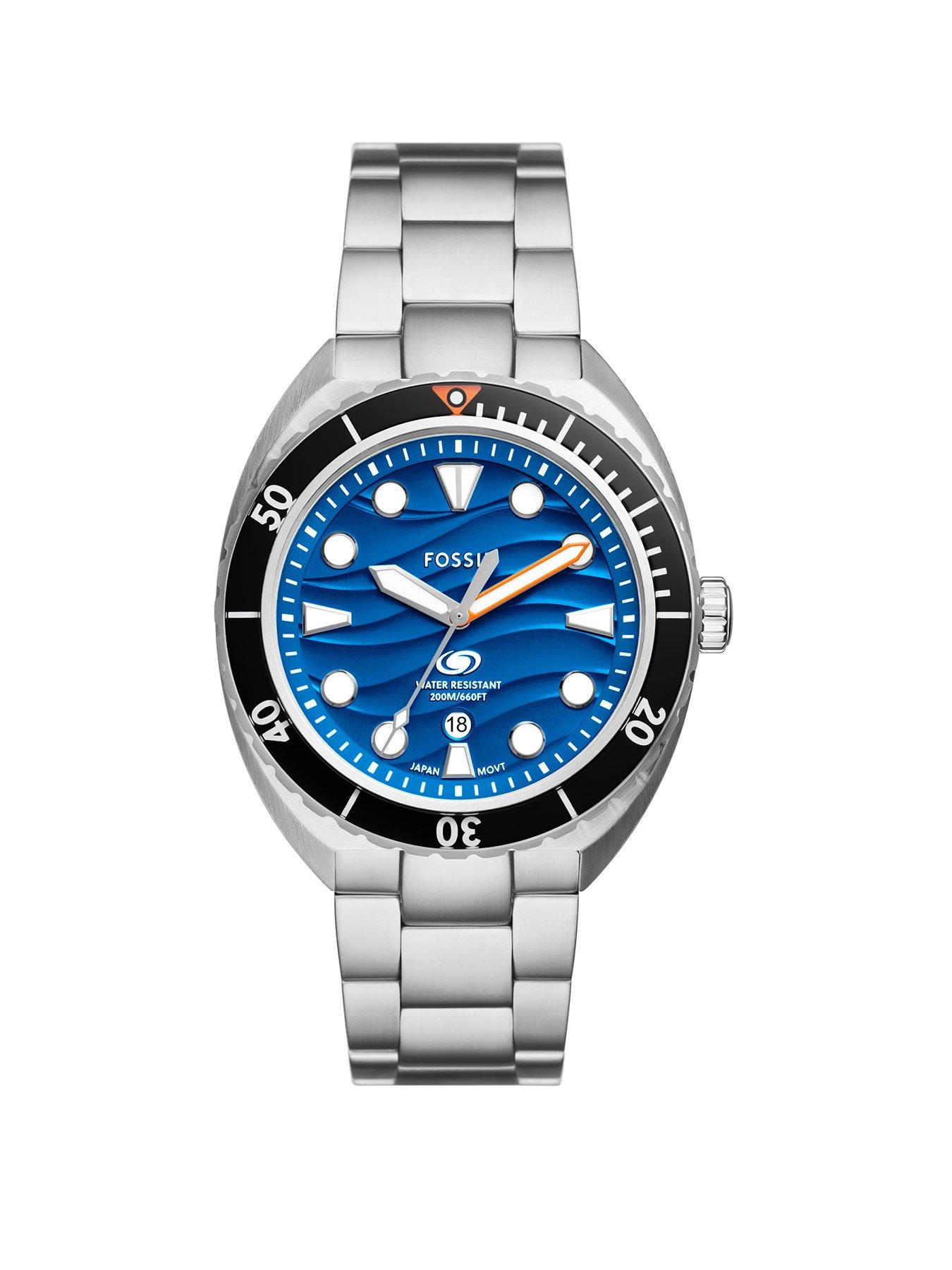 Product photograph of Fossil Breaker Three-hand Date Stainless Steel Watch from very.co.uk