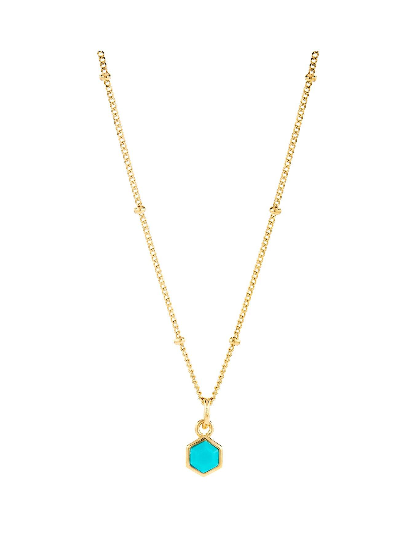 Product photograph of The Love Silver Collection 18ct Gold Plated Sterling Silver Blue Turquoise Hexagon Pendant Necklace from very.co.uk