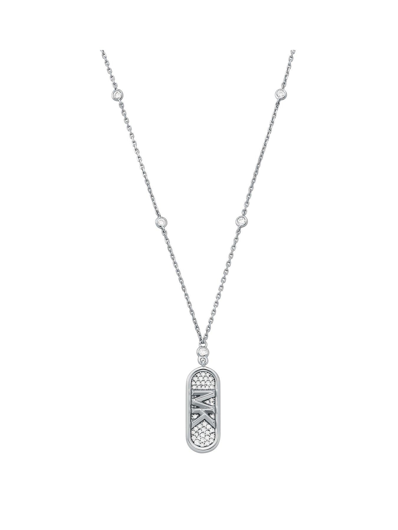 Product photograph of Michael Kors Sterling Silver - Empire Link Pendant Necklace from very.co.uk