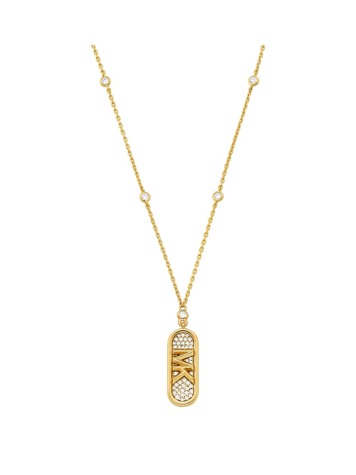Product photograph of Michael Kors 14k Gold Sterling Silver - Empire Link Pendant Necklace from very.co.uk