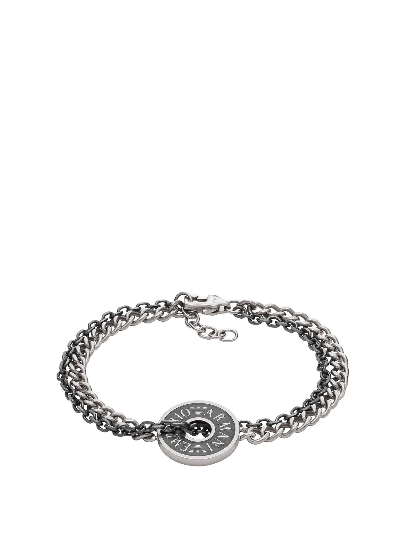 Product photograph of Emporio Armani Stainless Steel And Ip Gun-plating Chain Bracelet from very.co.uk