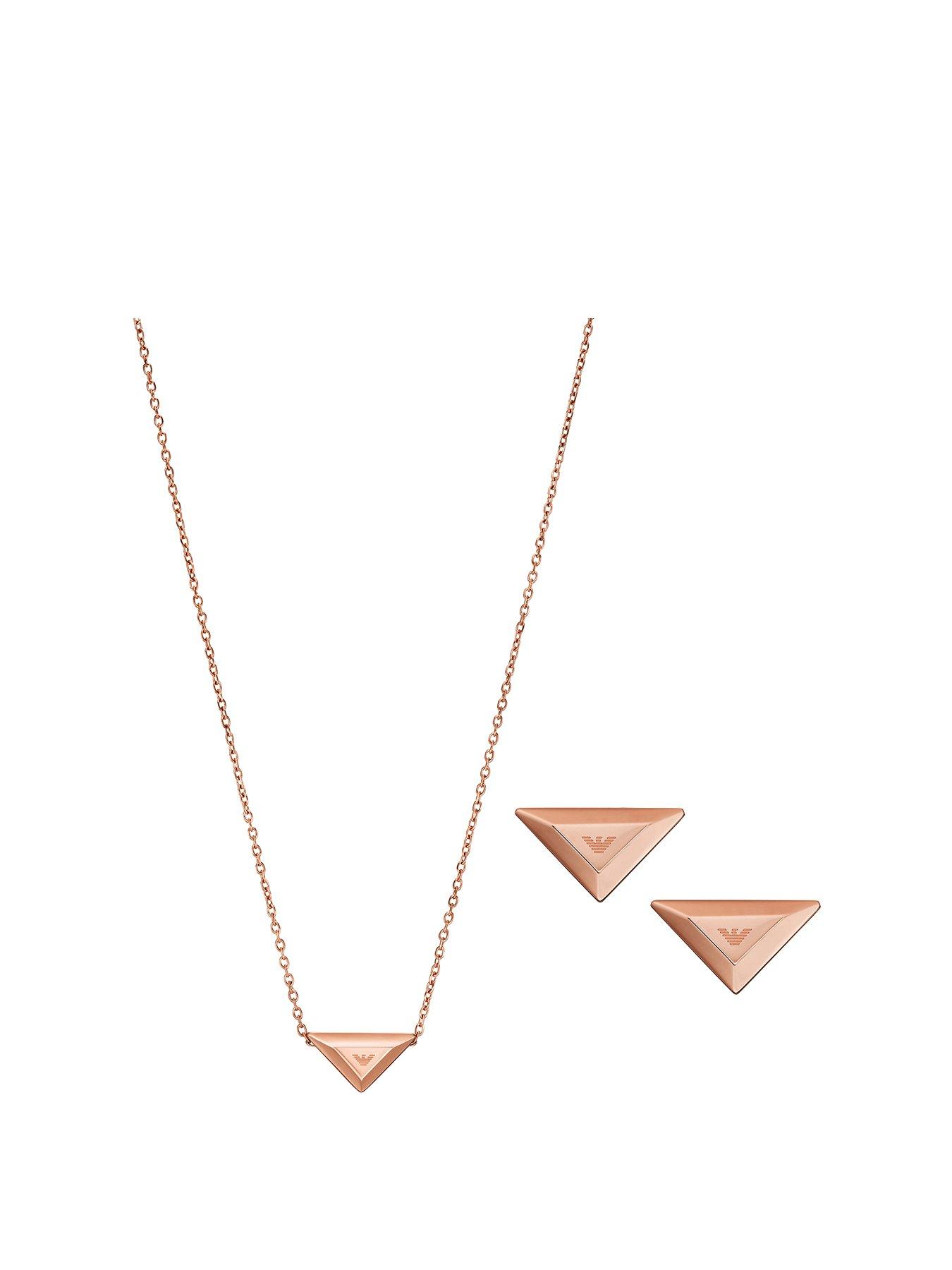 Product photograph of Emporio Armani Rose Gold-tone Steel Pendant Necklace And Earrings Set from very.co.uk
