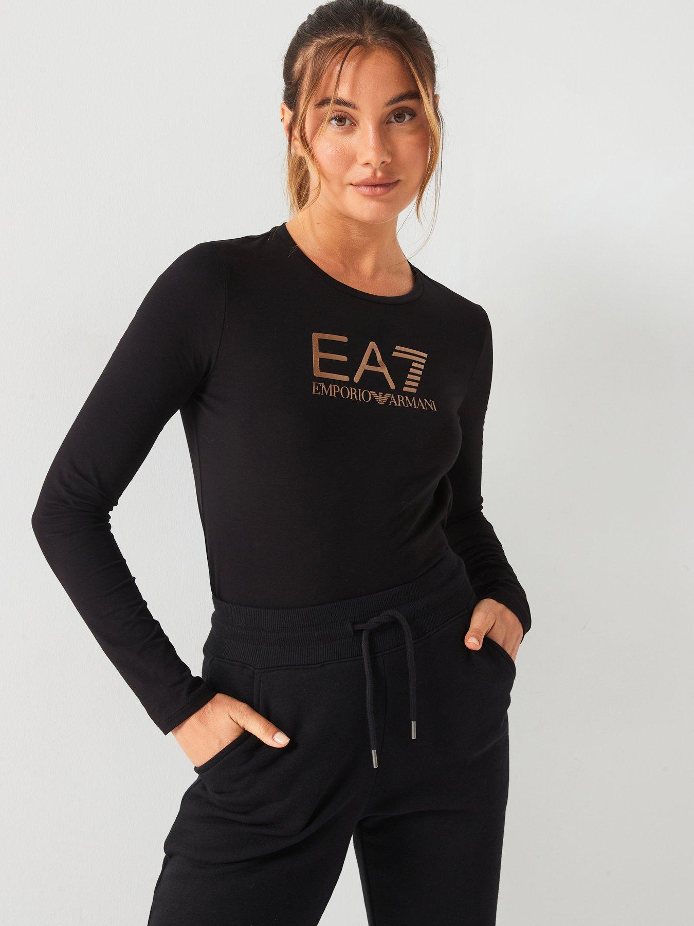 EA7 Emporio Armani Gold Logo Long Sleeve Jersey Top Black Very